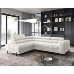 BEST MOBILIER Elisa - canapé d'angle gauche 5 places convertible avec coffre et têtières réglables en tissu bouclette