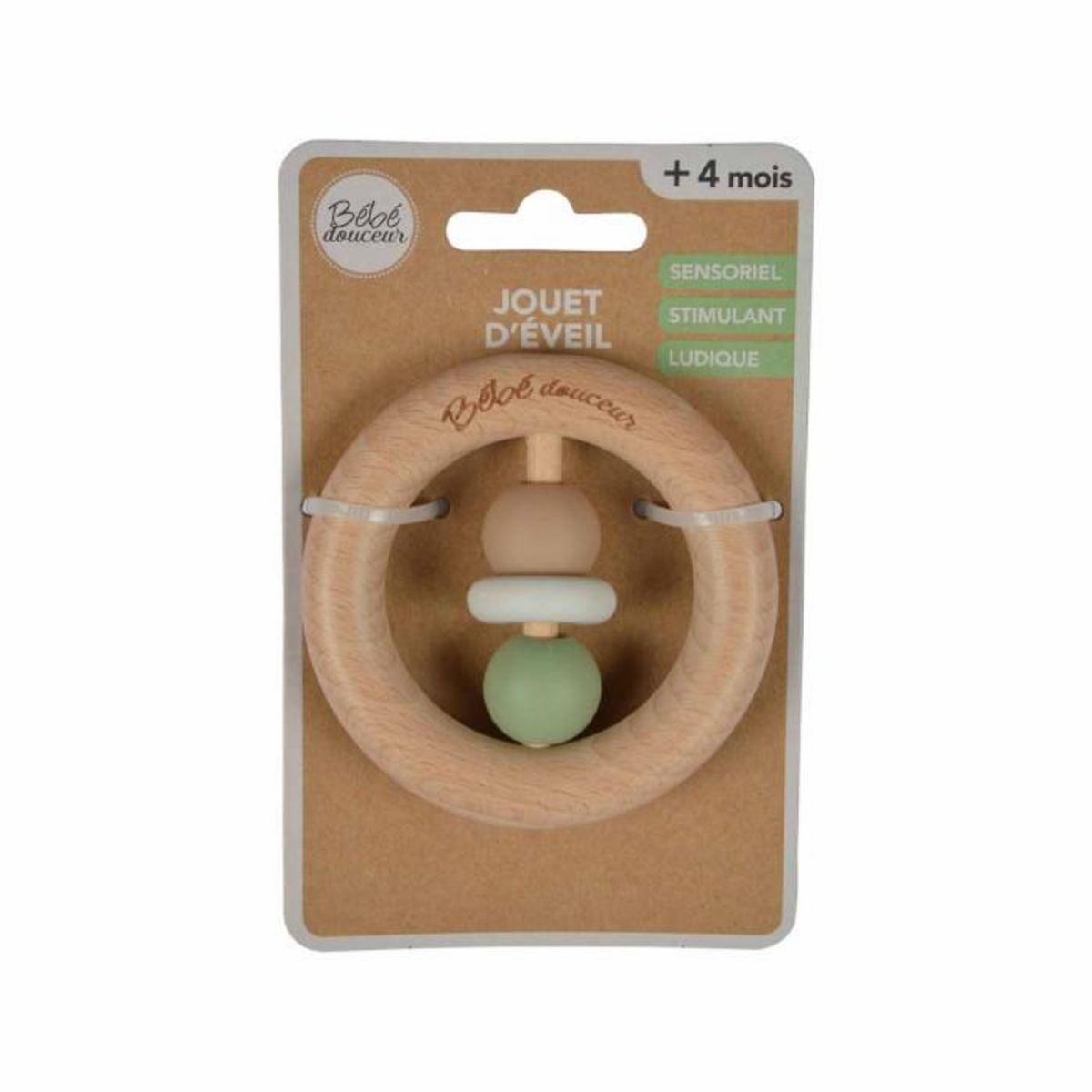 Paris Prix Jouet d'Éveil Bébé  Anneau Bois  7cm Naturel & Vert