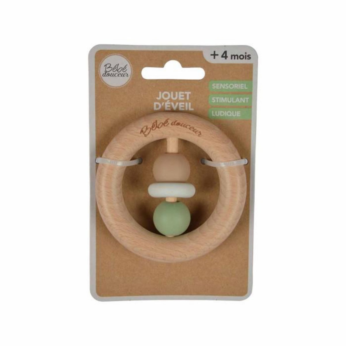 Paris Prix Jouet d'Éveil Bébé  Anneau Bois  7cm Naturel & Vert