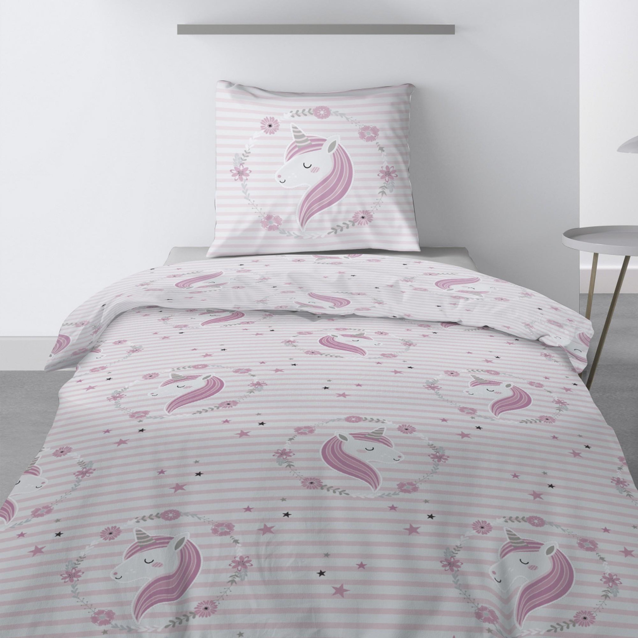 Voir la diapositive 3 : HOUSSE DE REVE Parure de lit enfant rina rose 100% coton 57 fils