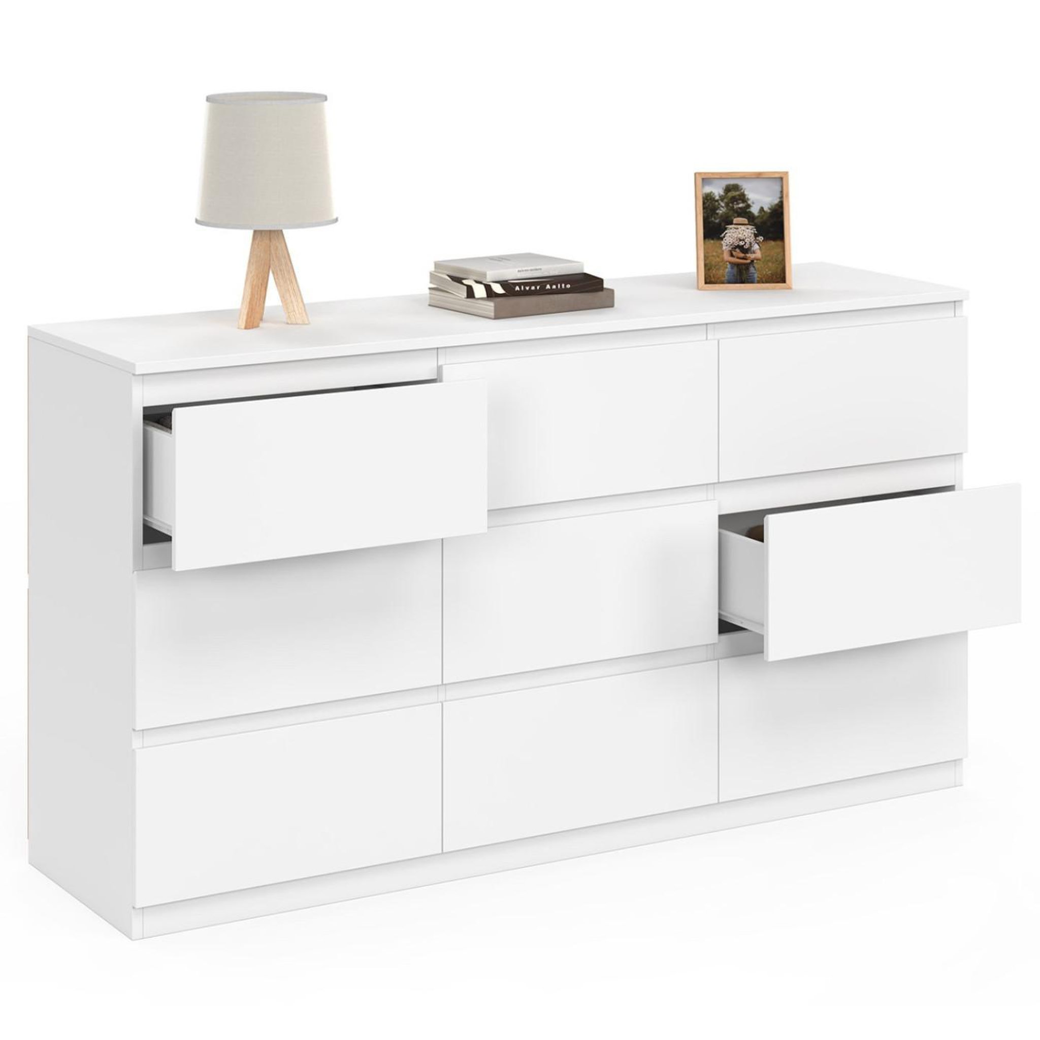 Voir la diapositive 4 : ID MARKET Commode 9 tiroirs tomi xxl 136 cm bois blanc