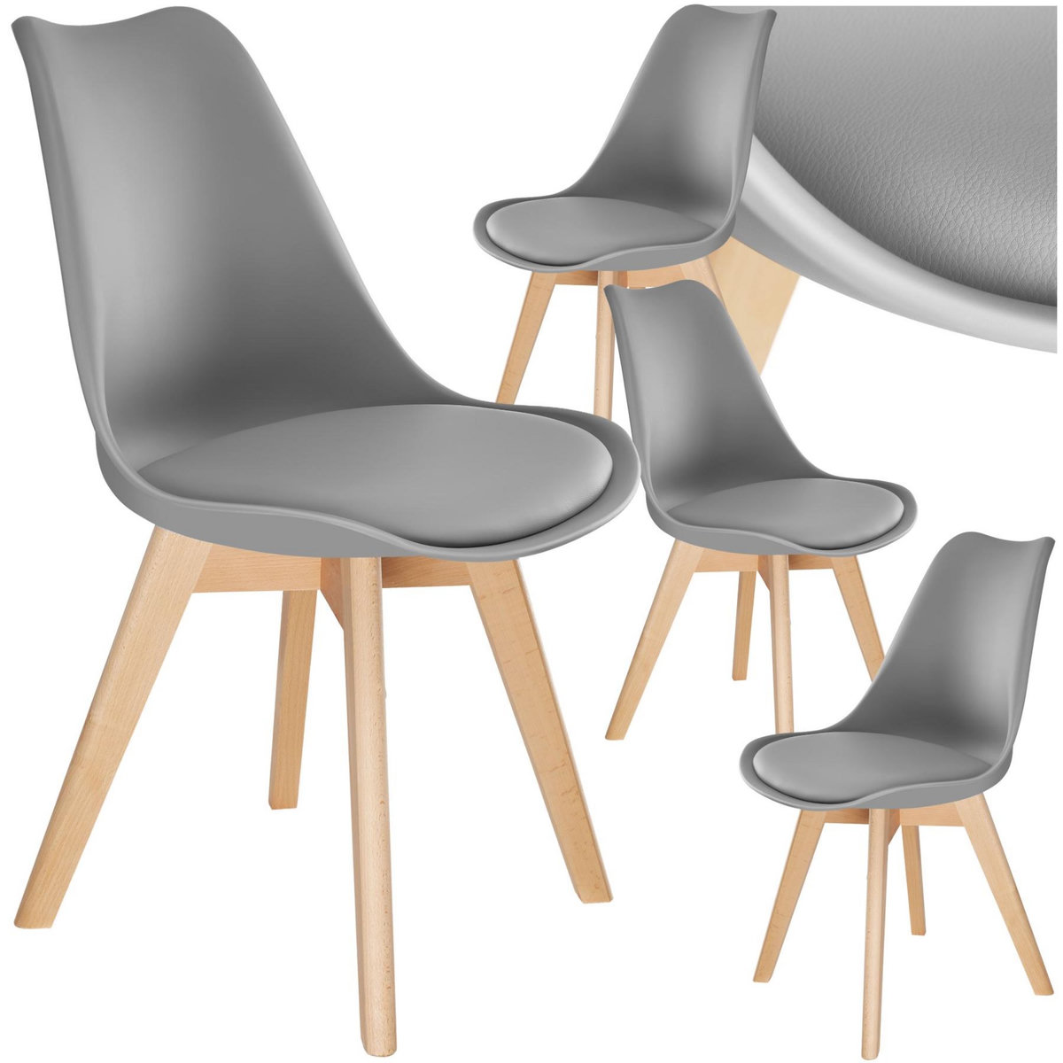 tectake Ensemble de chaises de salle à manger avec siège rembourré gris Lot de 4