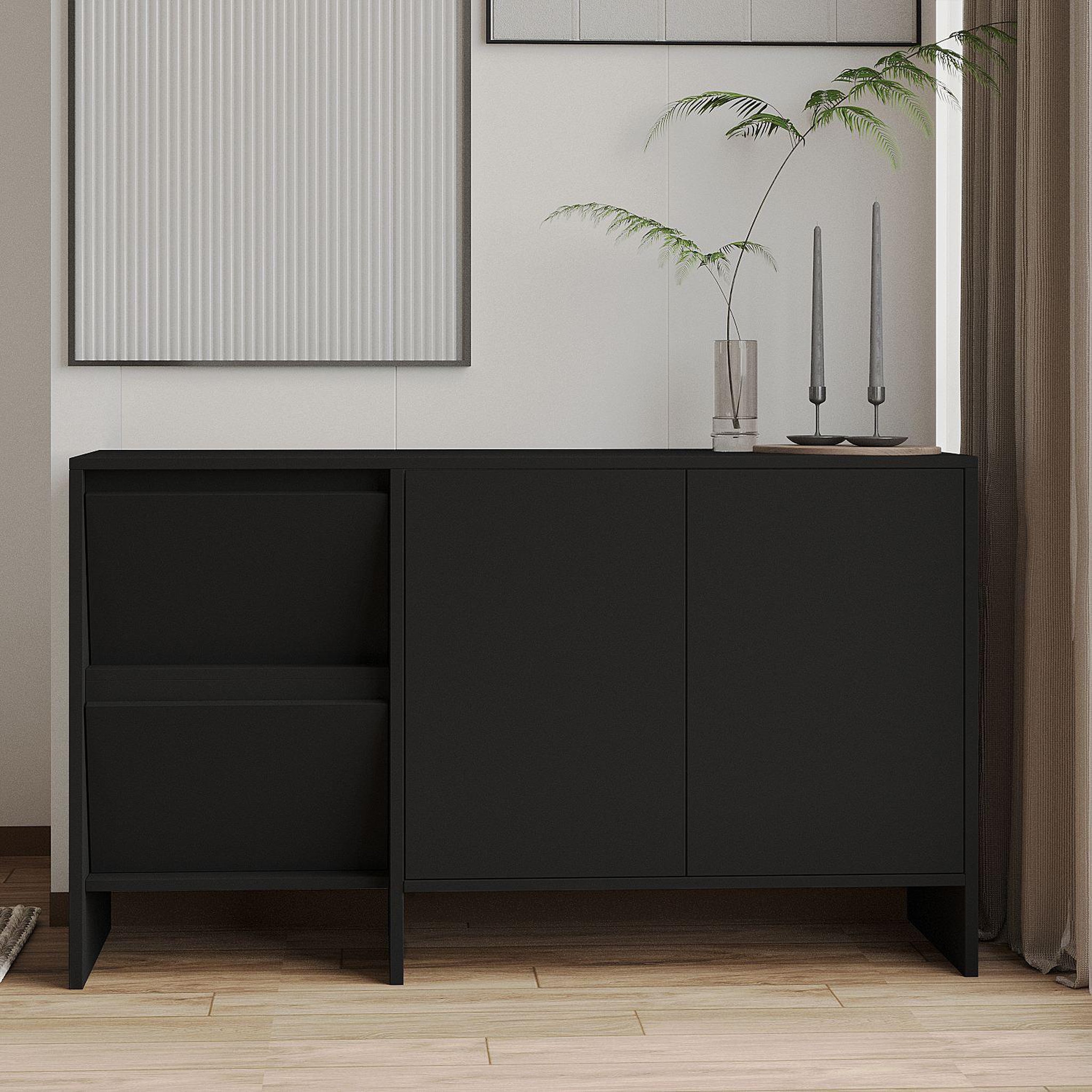 Voir la diapositive 3 : Habitat et Jardin Buffet en bois  laris 130  - 130 x 44 x 82 cm - noir