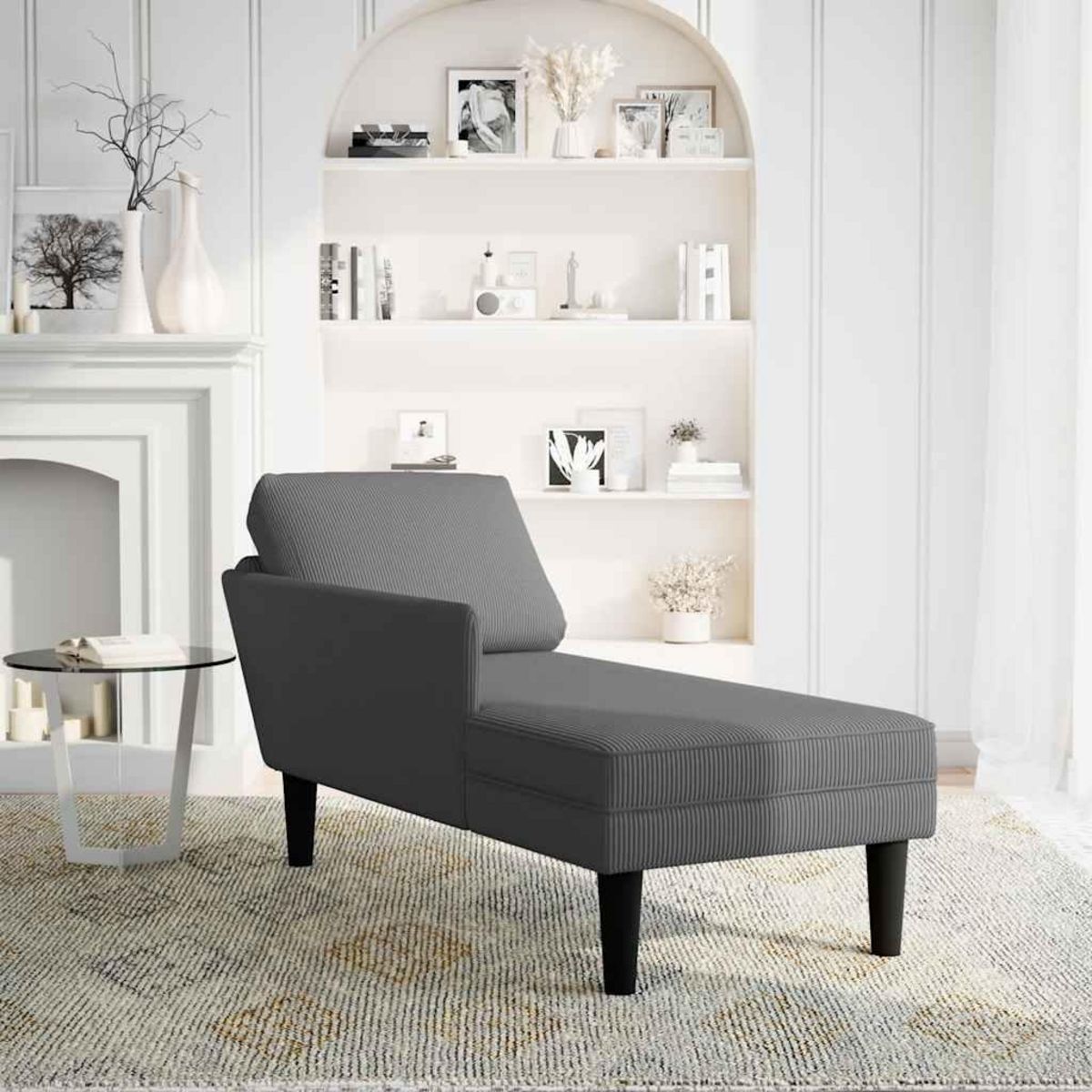 VIDAXL Chaise longue avec coussin gris fonce tissu en velours cotele