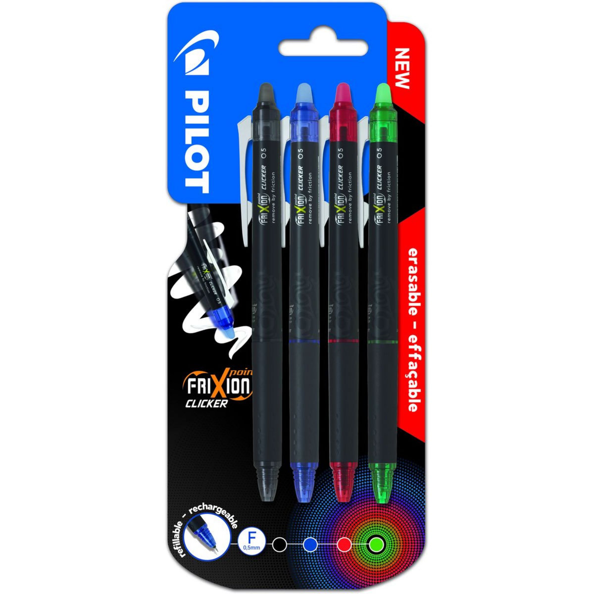 PILOT Lot de 4 stylos bille effaçable rechargeable pointe fine Frixion ...