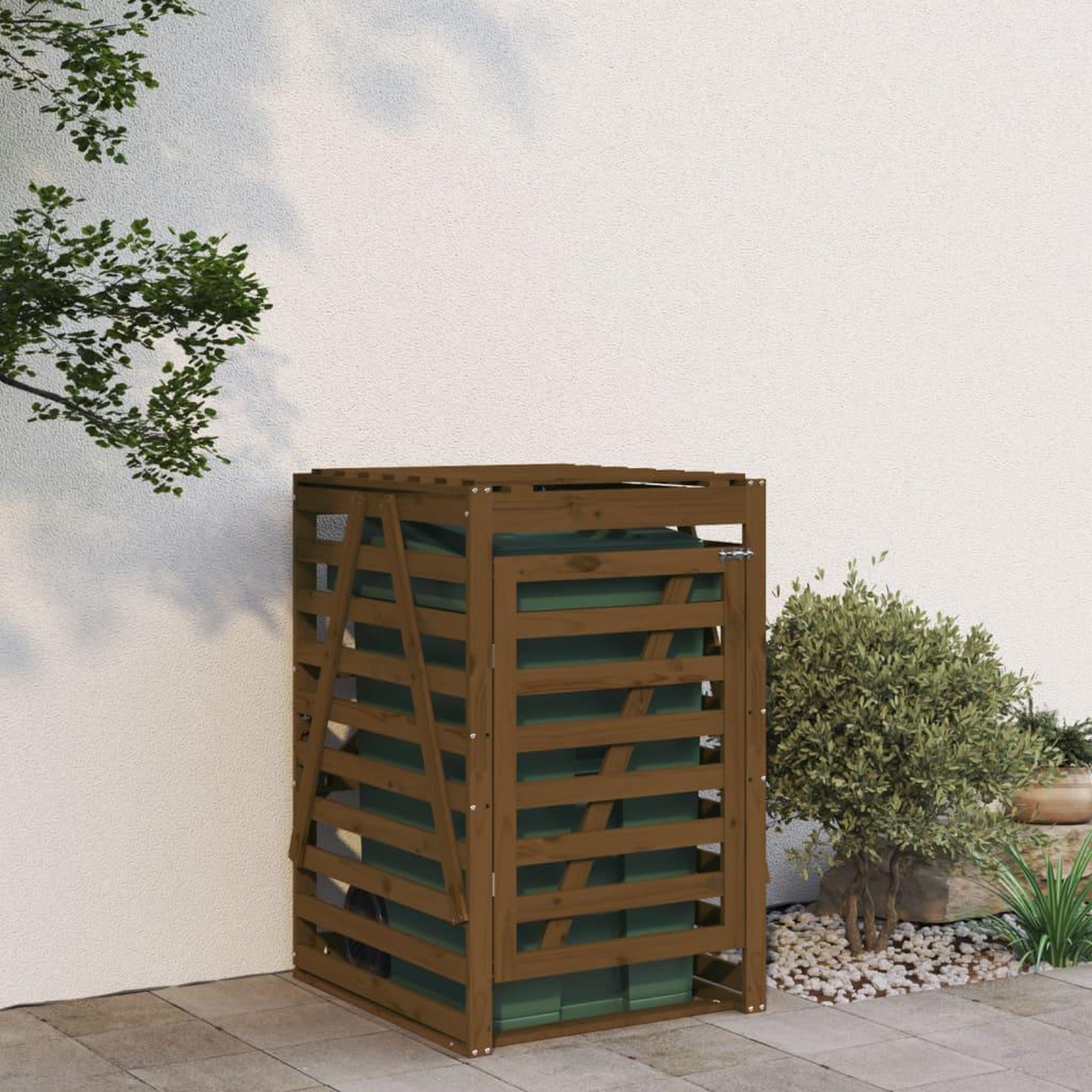 VIDAXL Abri pour poubelle sur roulettes marron miel bois massif de pin