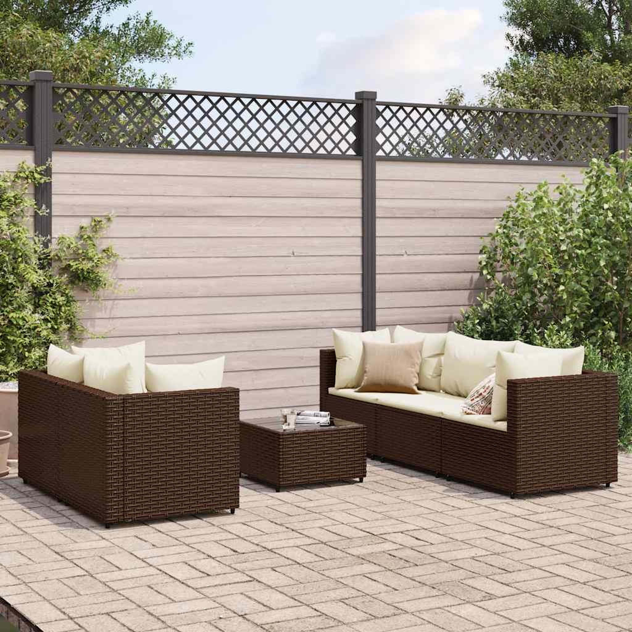 VIDAXL Salon de jardin 6 pcs avec coussins Marron Resine tressee
