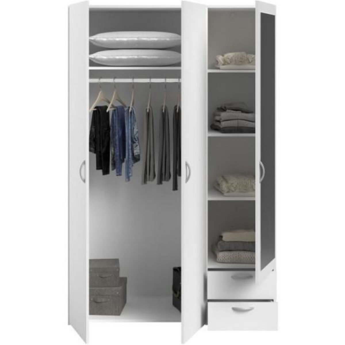 PARISOT Chambre complete adulte ZODIAC : Lit 140x190 avec tiroir + Armoire 3 portes et 2 tiroirs + 2 chevets - Décor Blanc - PARISOT