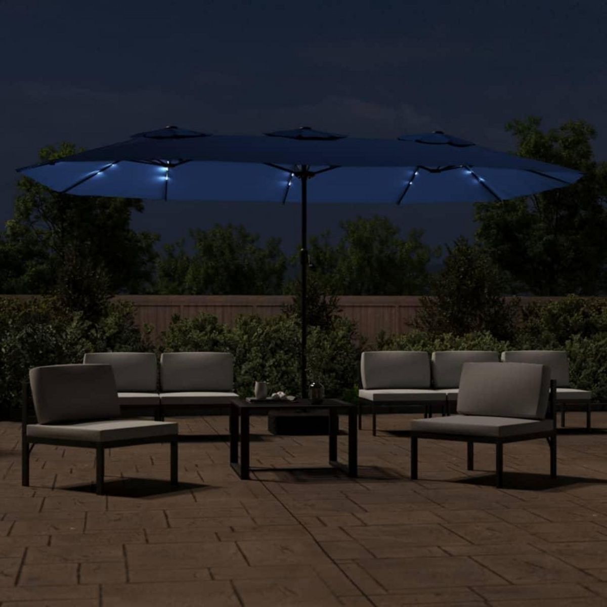 VIDAXL Parasol de jardin a double tete avec LED bleu azure 449x245 cm