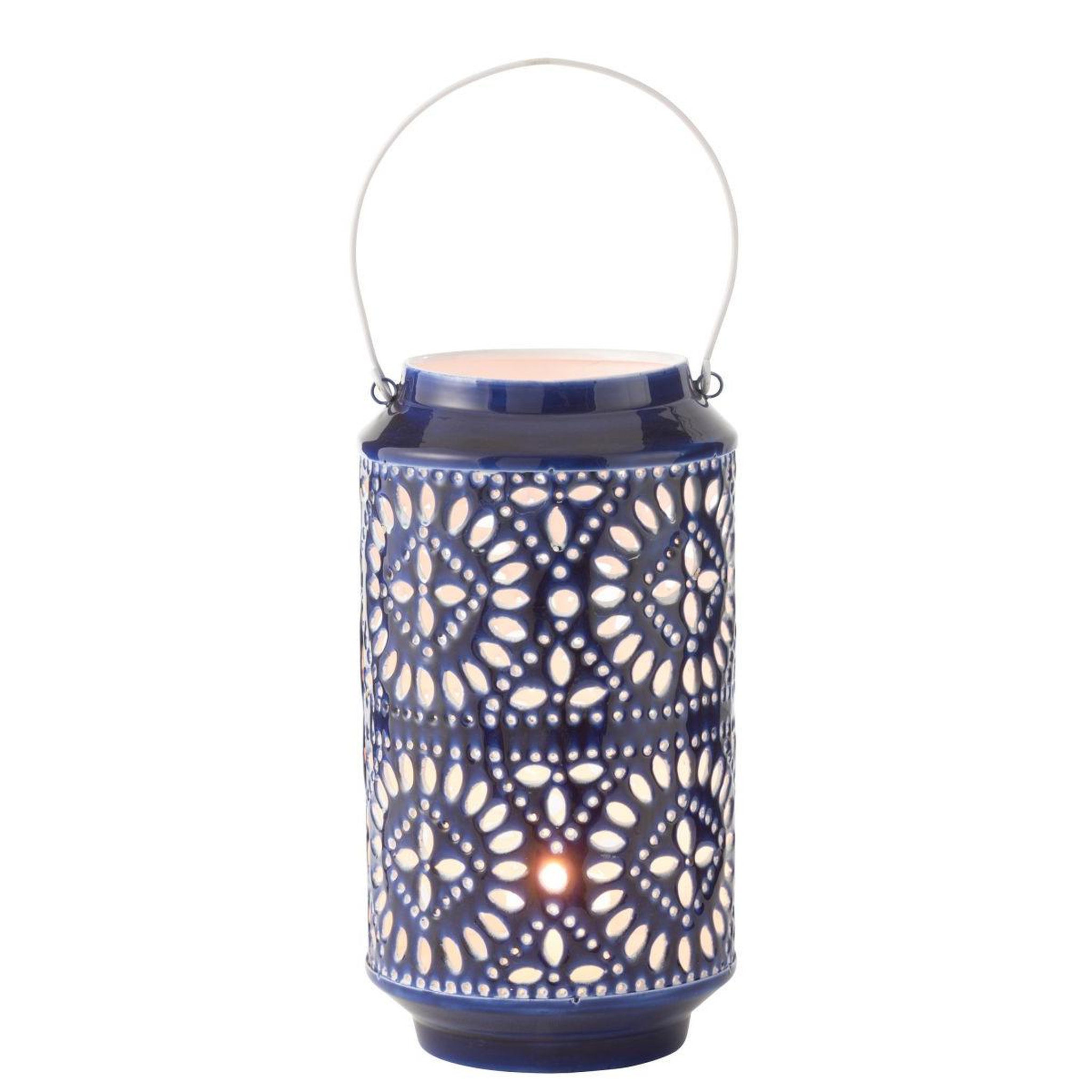 Voir la diapositive 2 : J-LINE Lanterne Ajourée en Métal  Nag  33cm Bleu