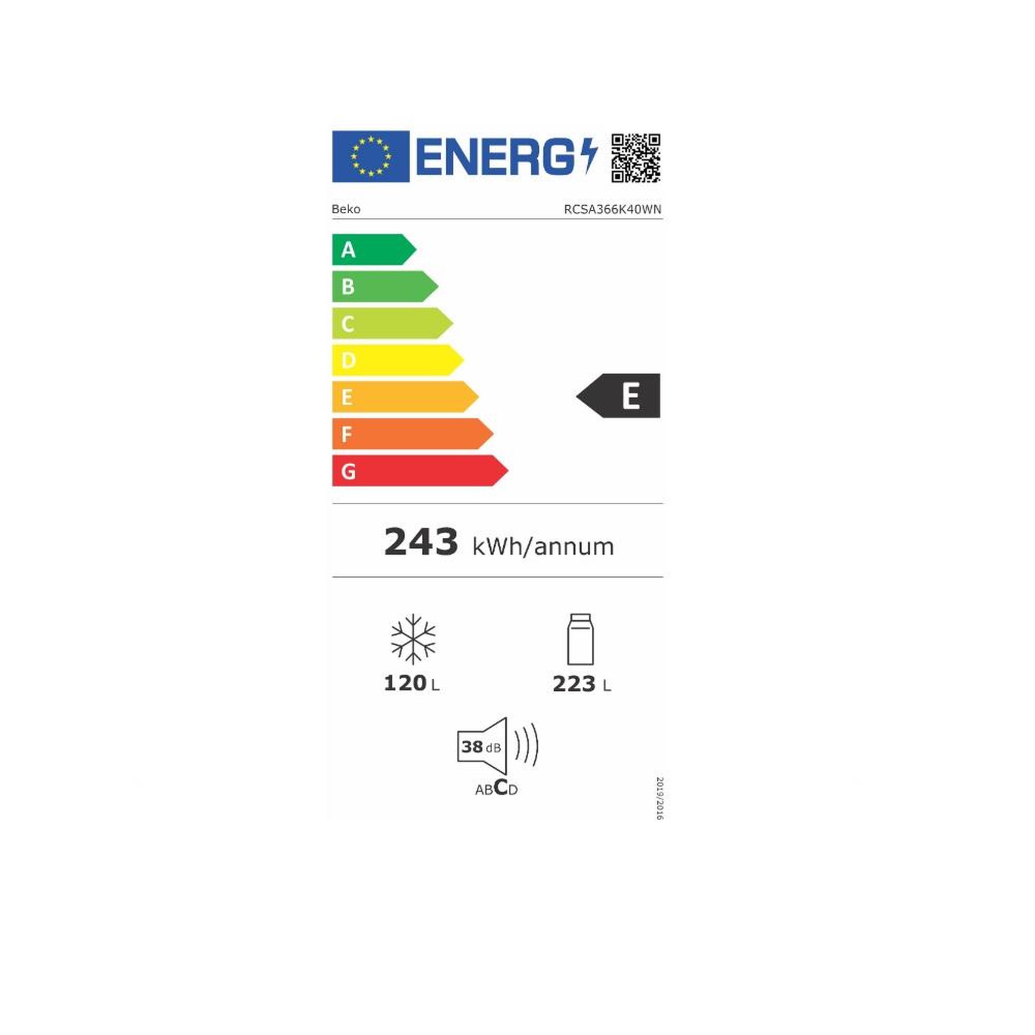 Voir la diapositive 2 : Beko Réfrigérateur combiné 60cm 343l - rcse366k40w