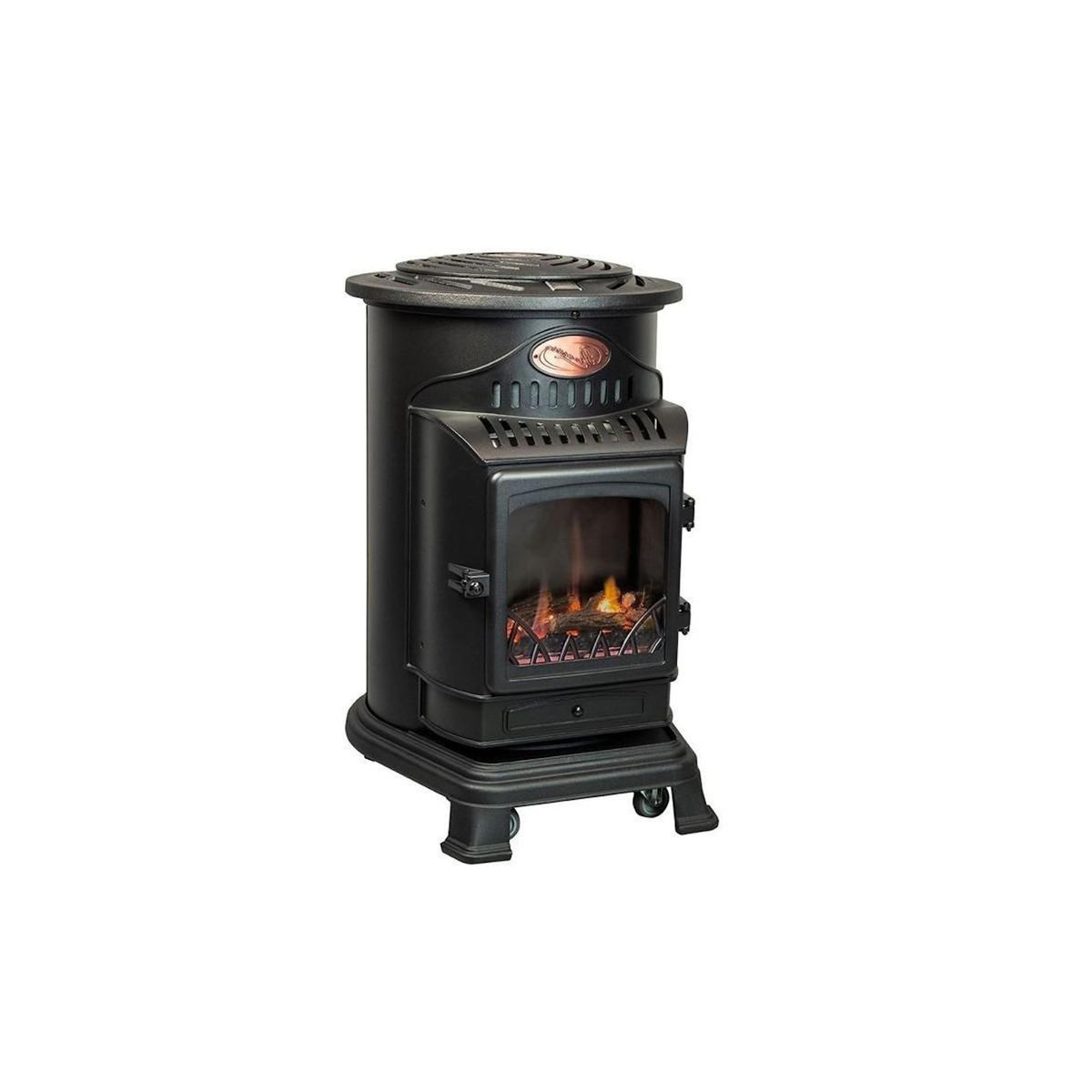UNIVERSAL Poêle à gaz Fonte véritable 3,4KW noir Effet feu Provence UNIVERSAL