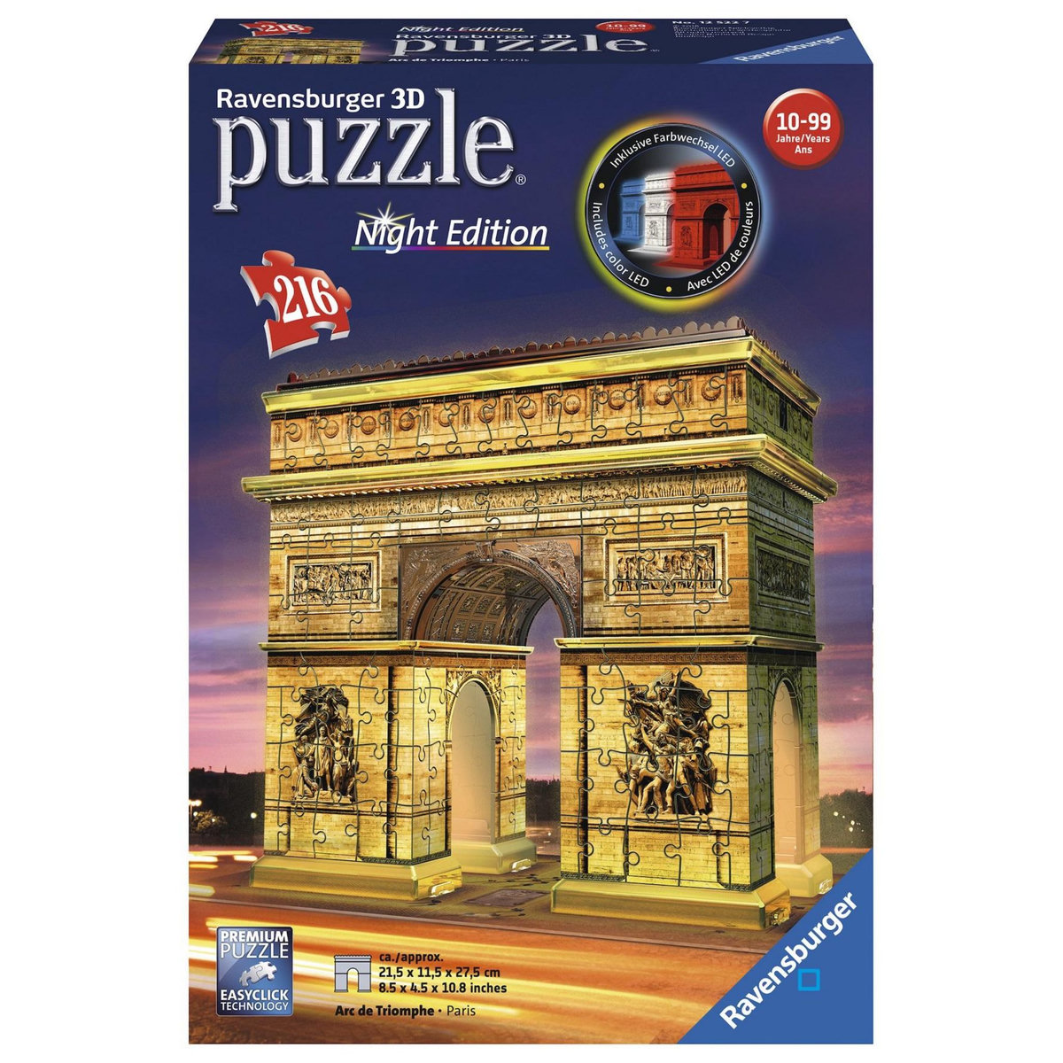 RAVENSBURGER Puzzle 3D 216 pièces Arc de Triomphe - Night Edition