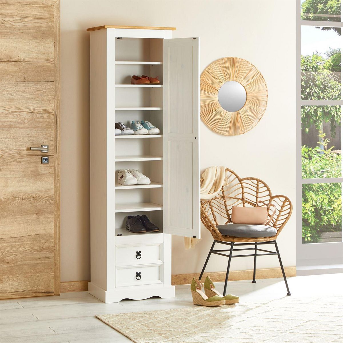 IDIMEX Armoire TEQUILA avec 1 porte et 2 tiroirs, en pin massif