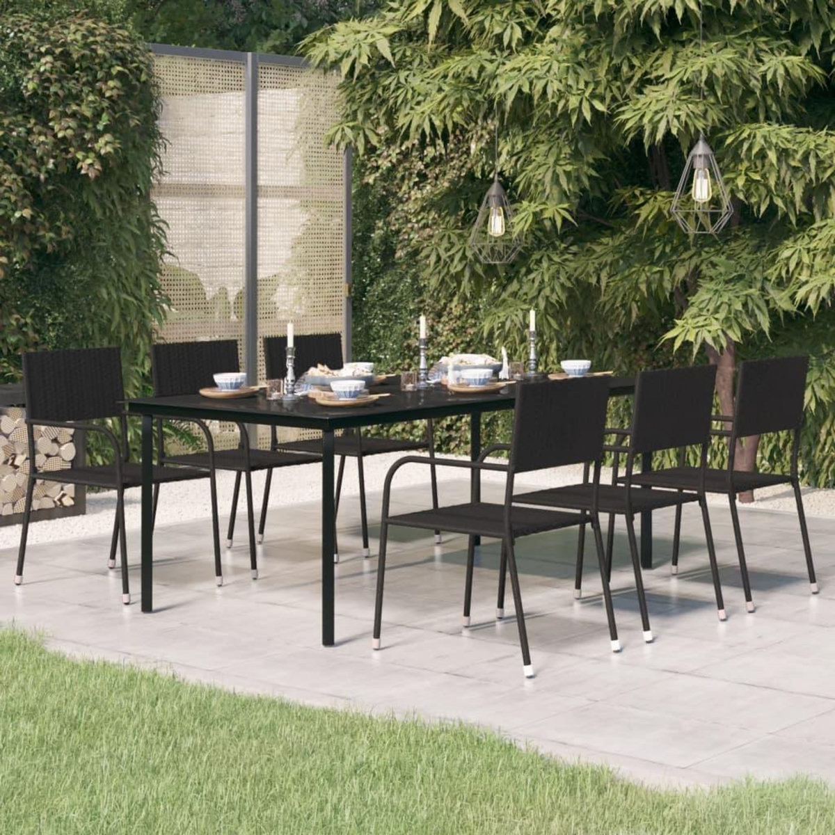 VIDAXL Table a dîner de jardin Noir 200x100x74 cm Acier et verre