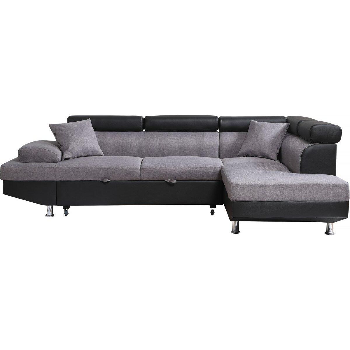 Habitat et Jardin Canapé d'angle convertible  Sophia luxe  - 265 x 190.5 x 80/91 cm - Noir / Gris - 5 places - Angle droit