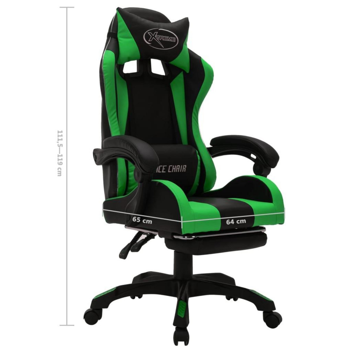 VIDAXL Fauteuil de jeux video avec LED RVB Vert et noir Similicuir