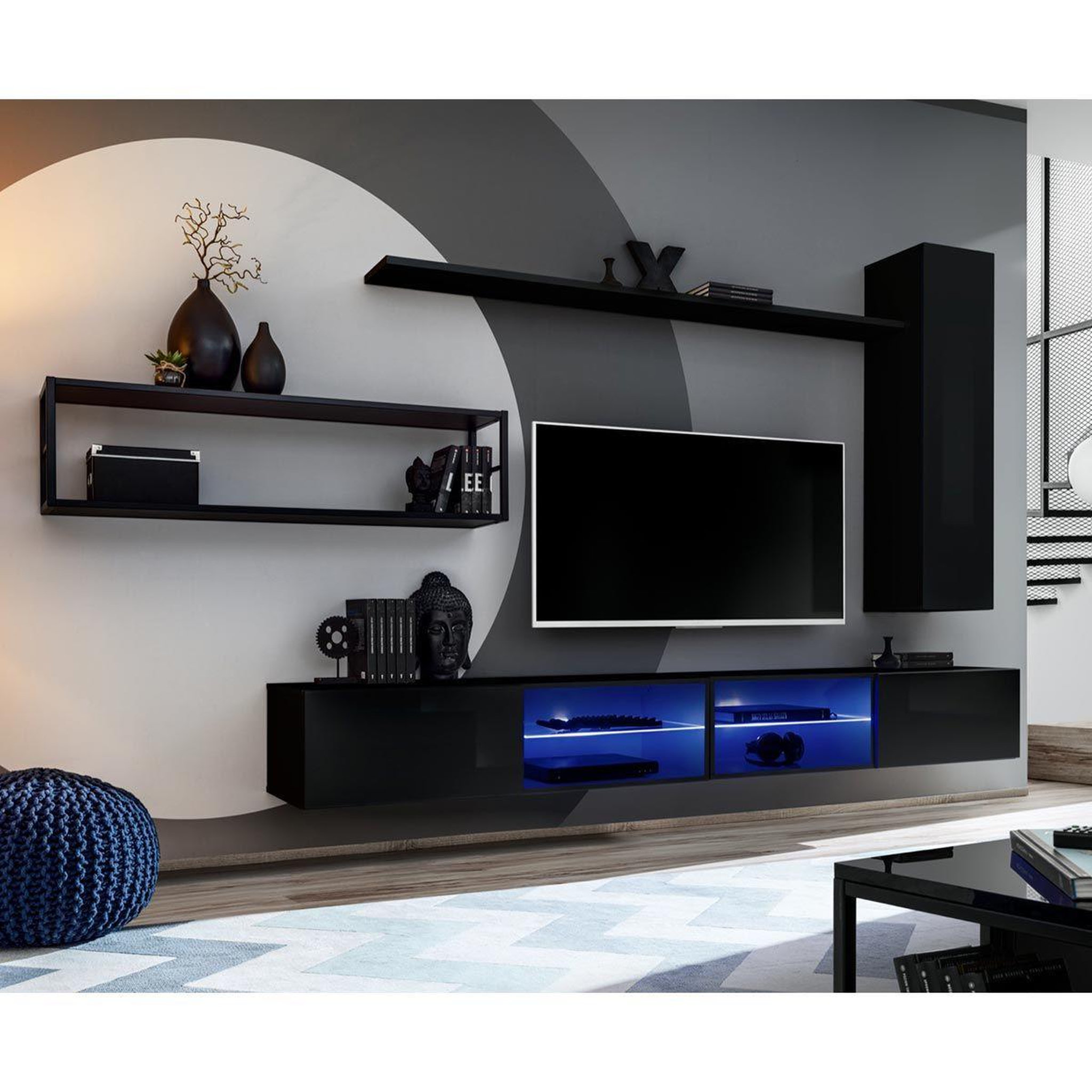 Paris Prix Ensemble meuble tv design  switch iv  300cm noir