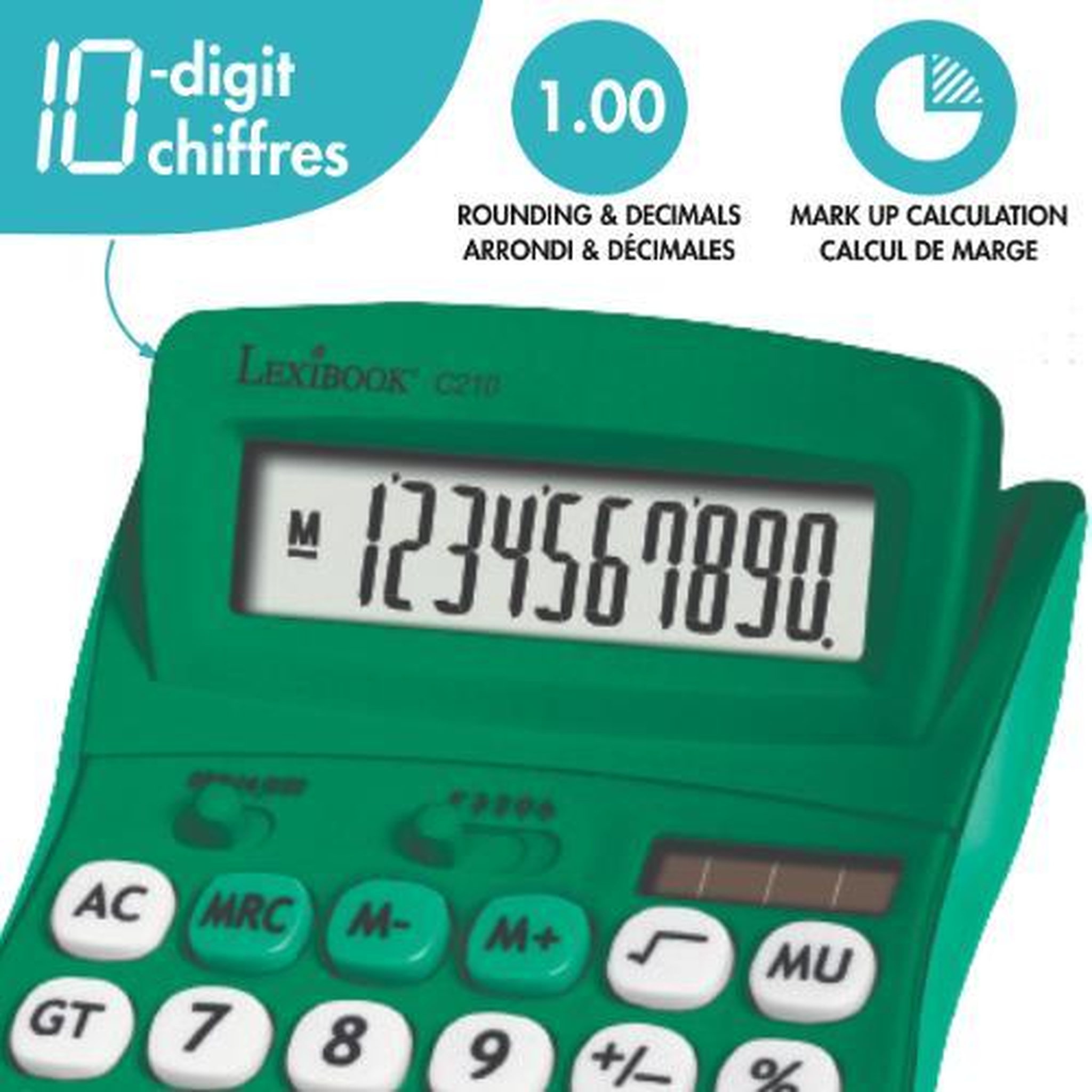 Voir la diapositive 2 : Lexibook Calculatrice de bureau verte 10 chiffres