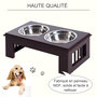 Voir la diapositive 5 : PAWHUT Gamelle double chien chat Porte-gamelles surélevé dim. 44L x 24l x 15H cm 2 gamelles acier inox. incluses MDF