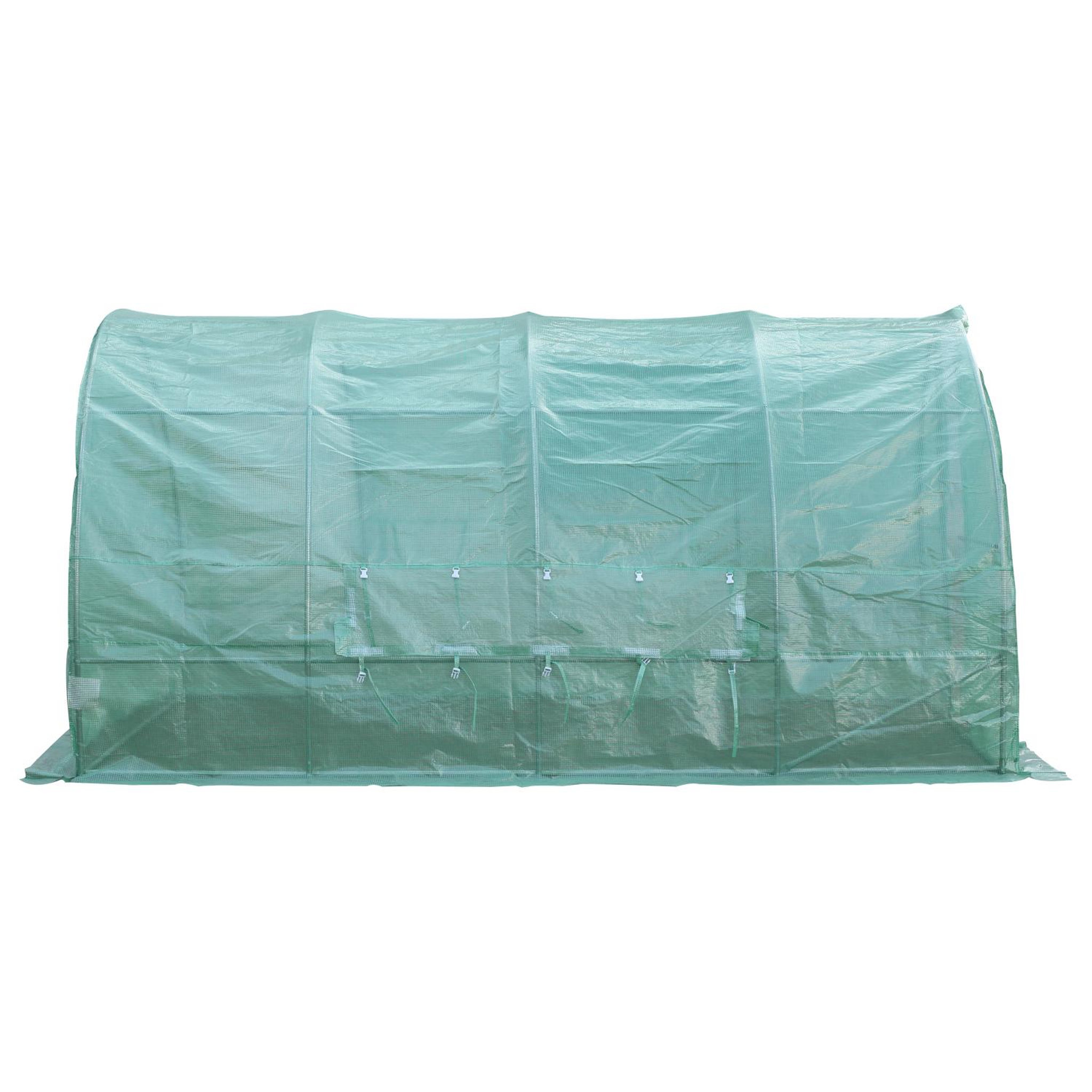 Voir la diapositive 6 : OUTSUNNY Serre de jardin tunnel 12 m² 4L x 3l x 2H m acier galvanisé renforcé diamètre 2,5 cm + PE haute densité fenêtres porte vert