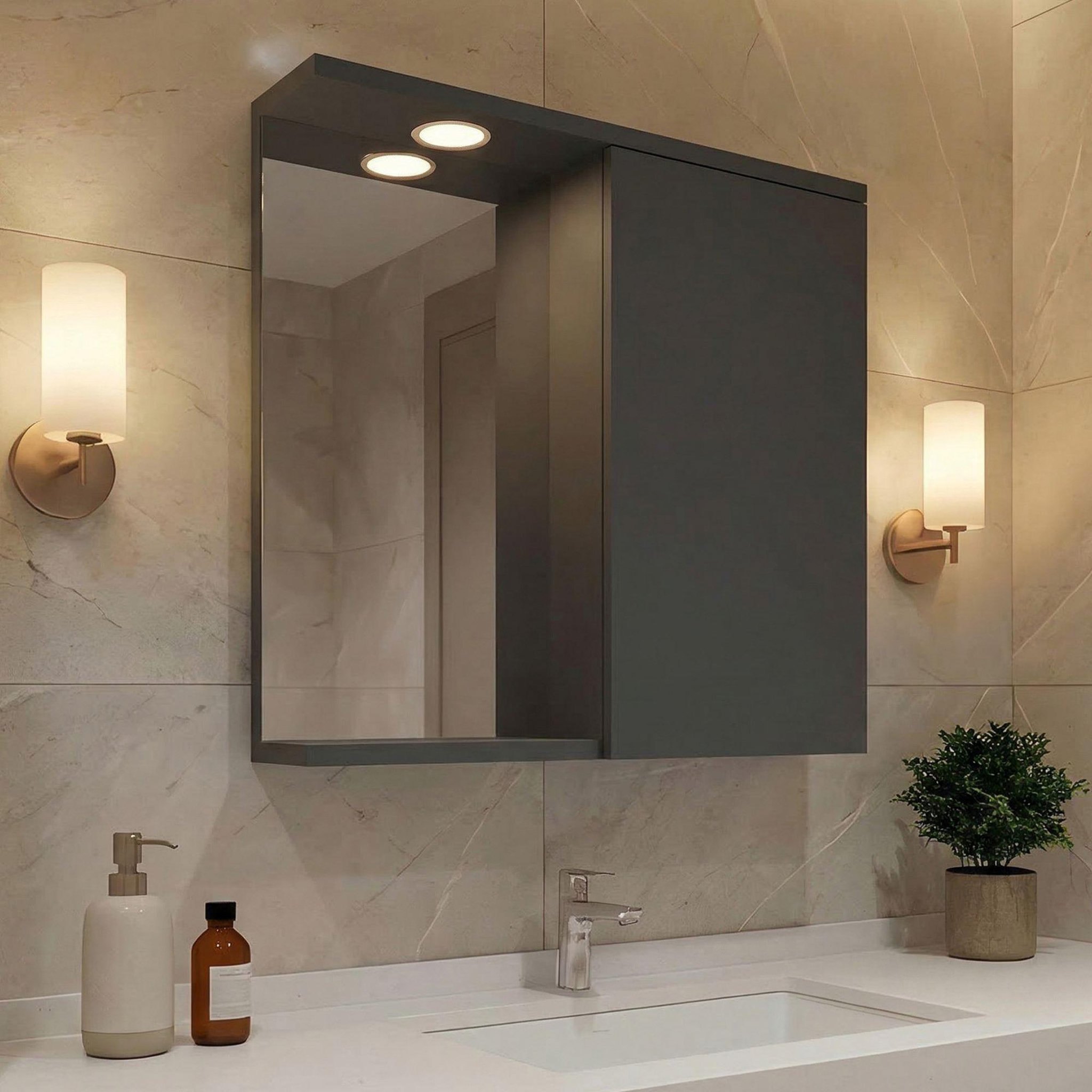 Voir la diapositive 2 : Habitat et Jardin Meuble Salle de Bain avec Miroir  Purus 80  - 75 x 18 x 68 cm - Matte Anthracite
