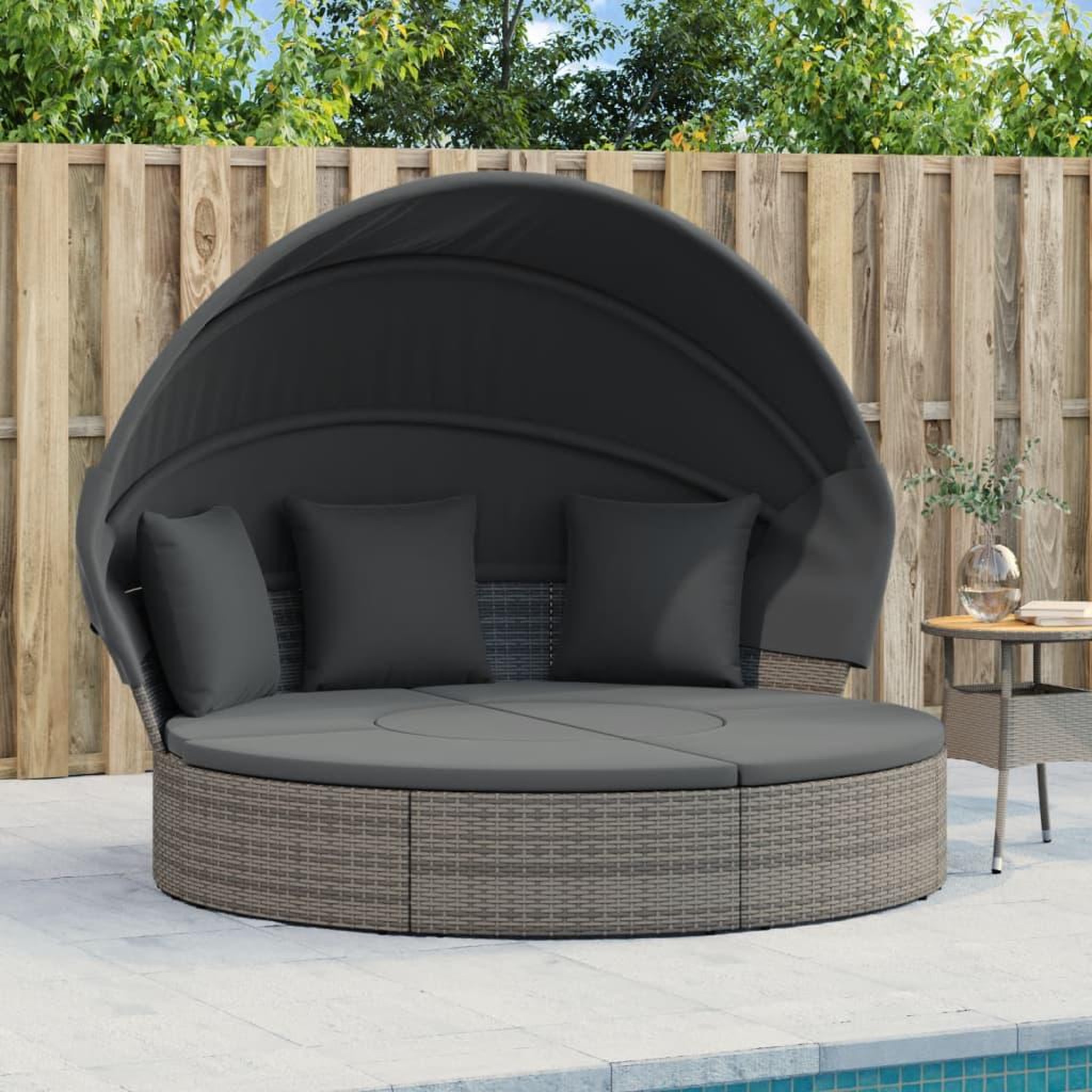 VIDAXL Lit de repos d'exterieur avec auvent et coussins resine tressee