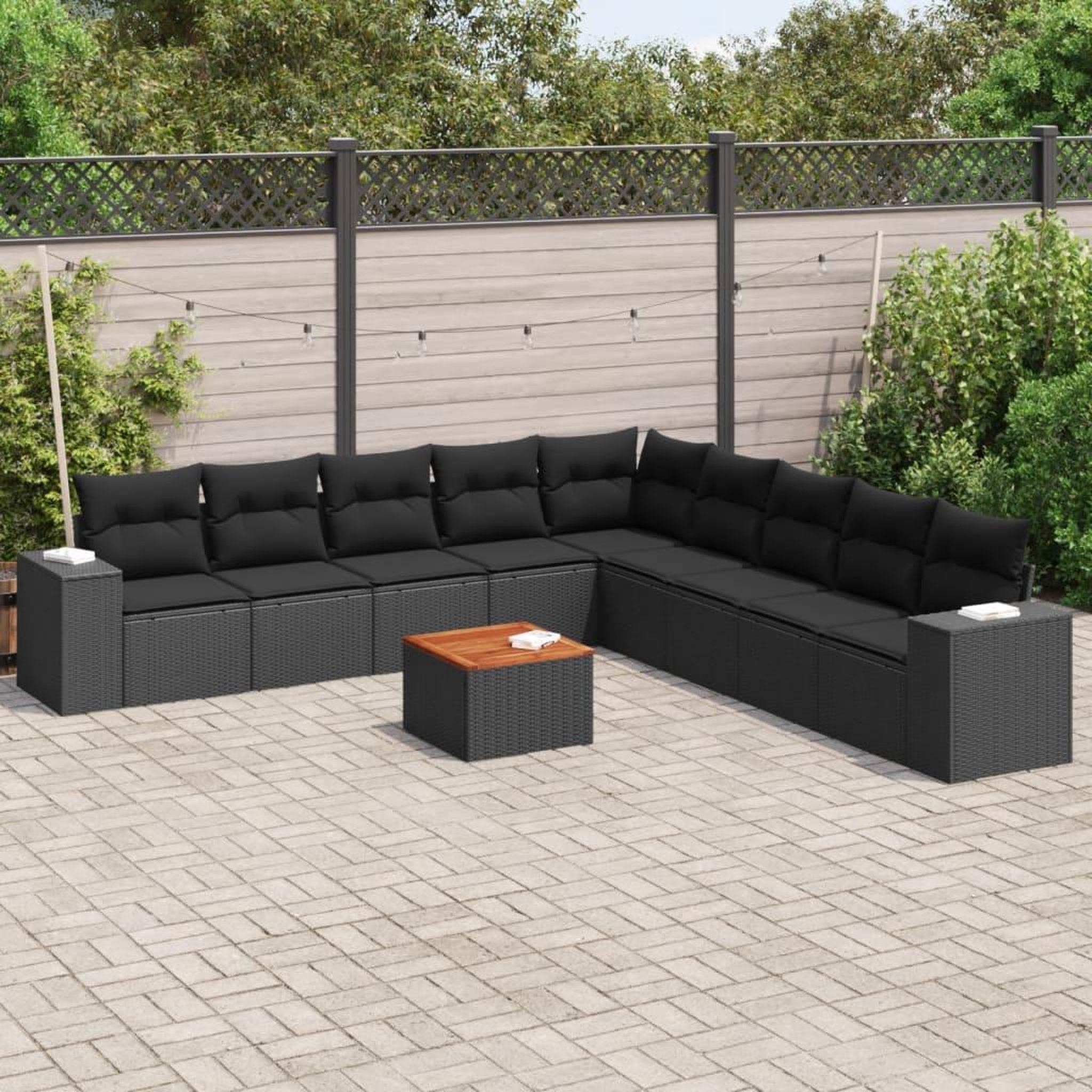 VIDAXL Salon de jardin 10 pcs avec coussins noir resine tressee
