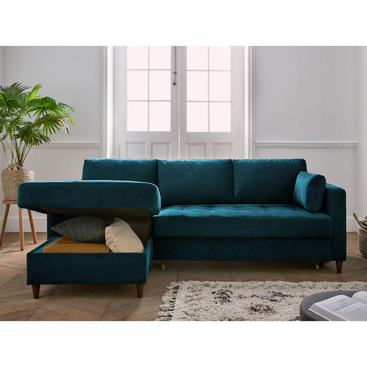 LISA DESIGN Anna - canapé d'angle gauche - 4 places - convertible avec coffre - en velours