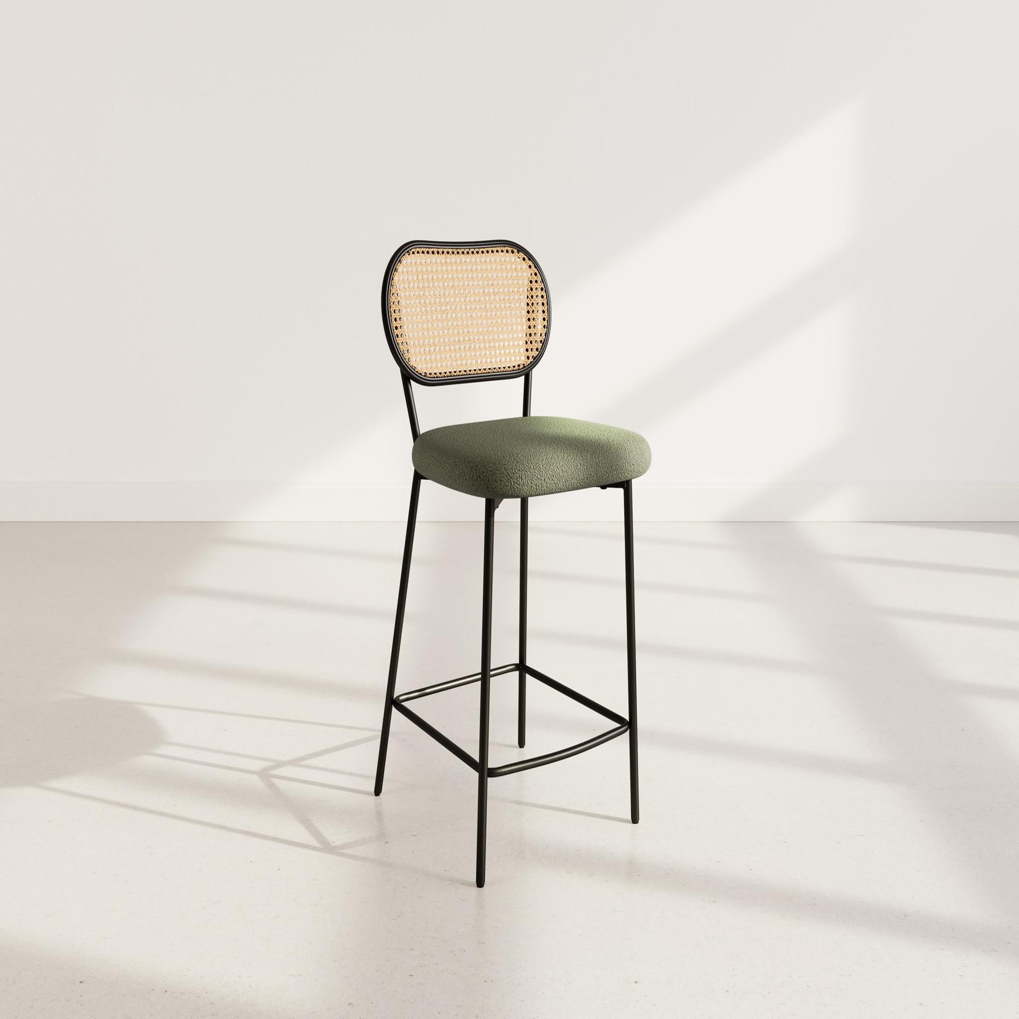 Voir la diapositive 2 : BEST MOBILIER Luciano - lot de 2 tabourets cannage - dossier arrondi - en tissu bouclette