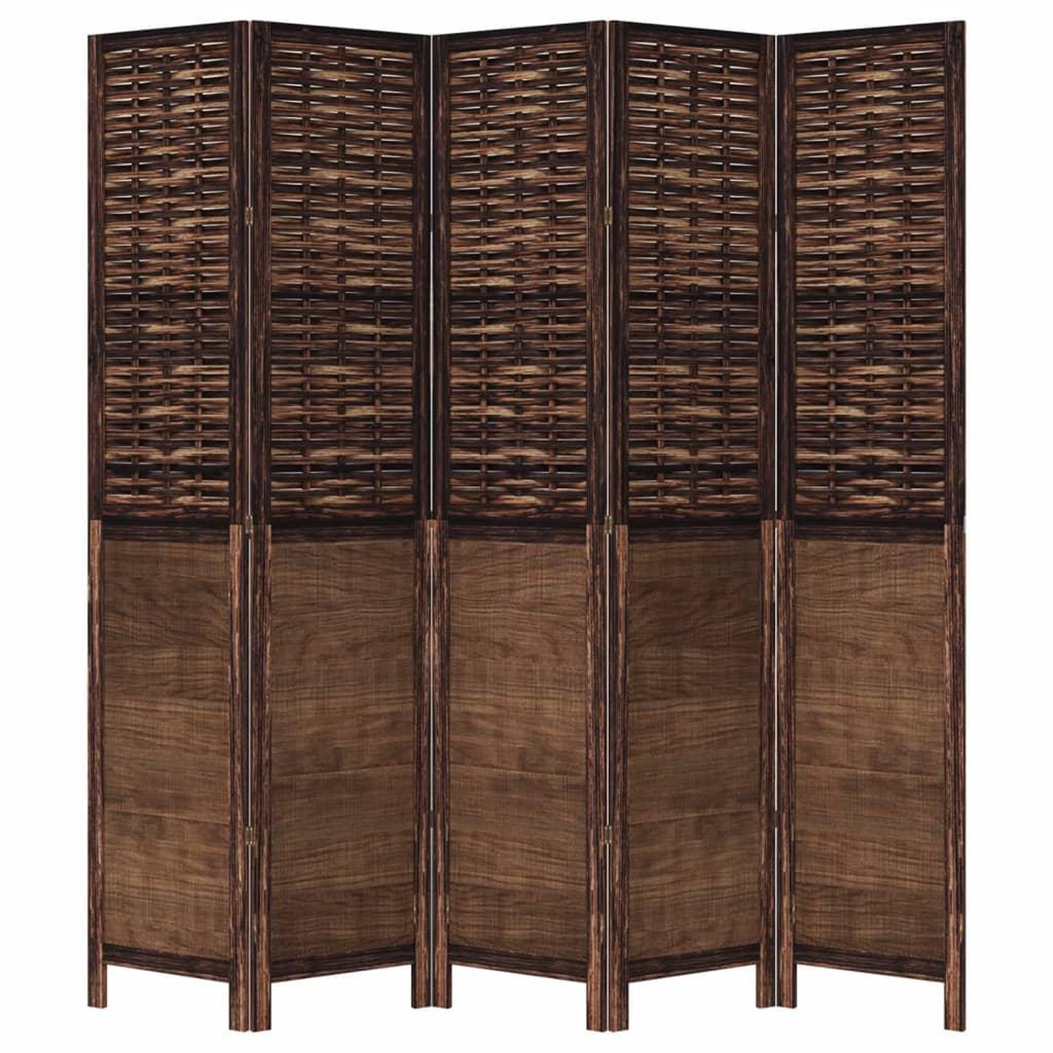 Voir la diapositive 4 : VIDAXL Cloison de separation 5 panneaux marron fonce paulownia massif