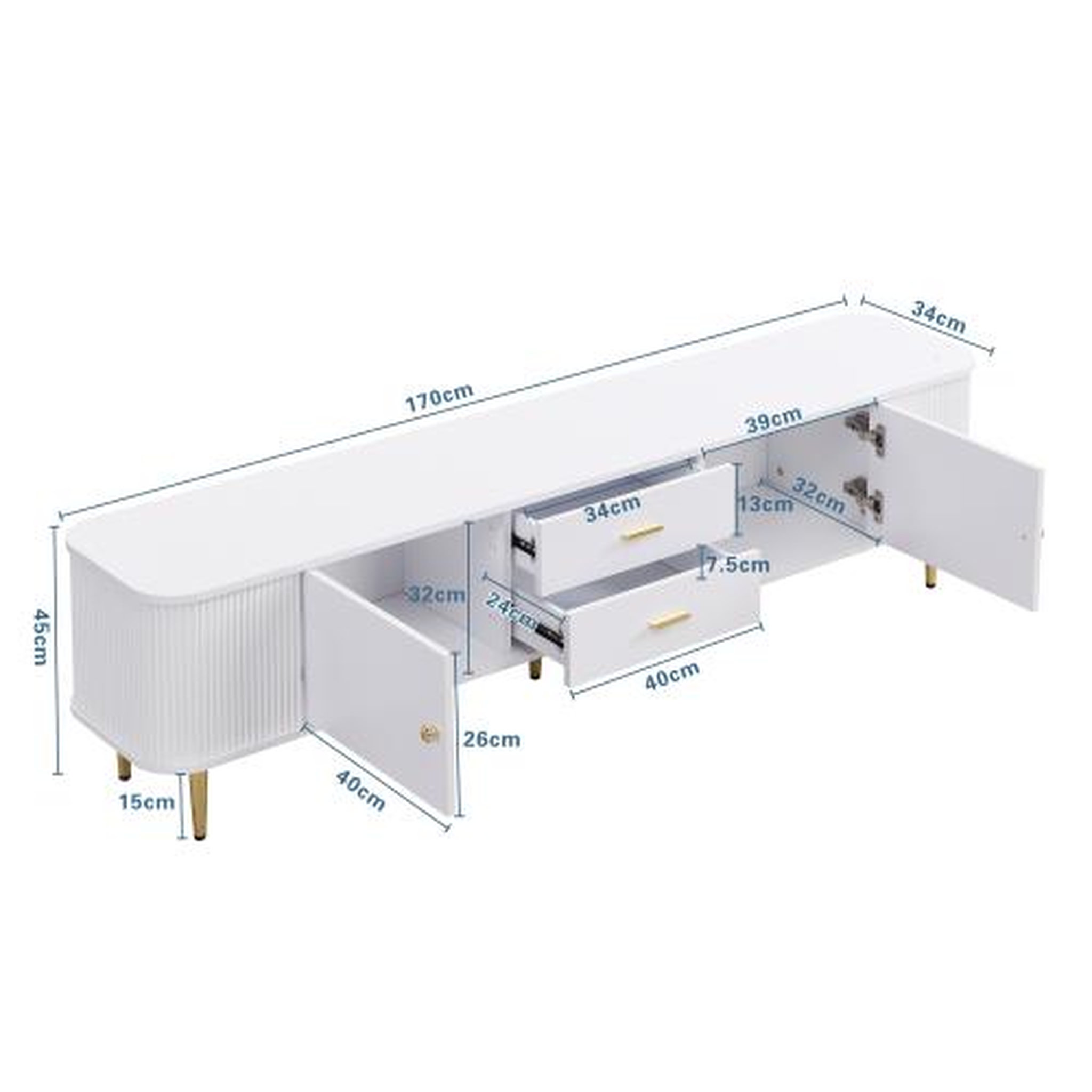 Voir la diapositive 3 : MERAX Meuble tv blanc 170 cm mdf
