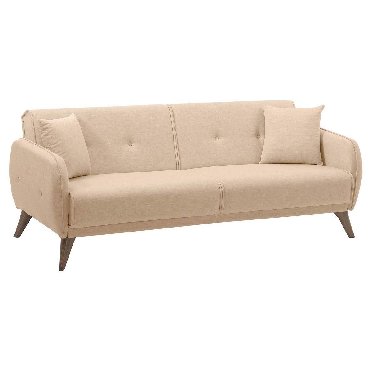 Canapé droit convertible 3 places tissu pieds bois clair BONJO