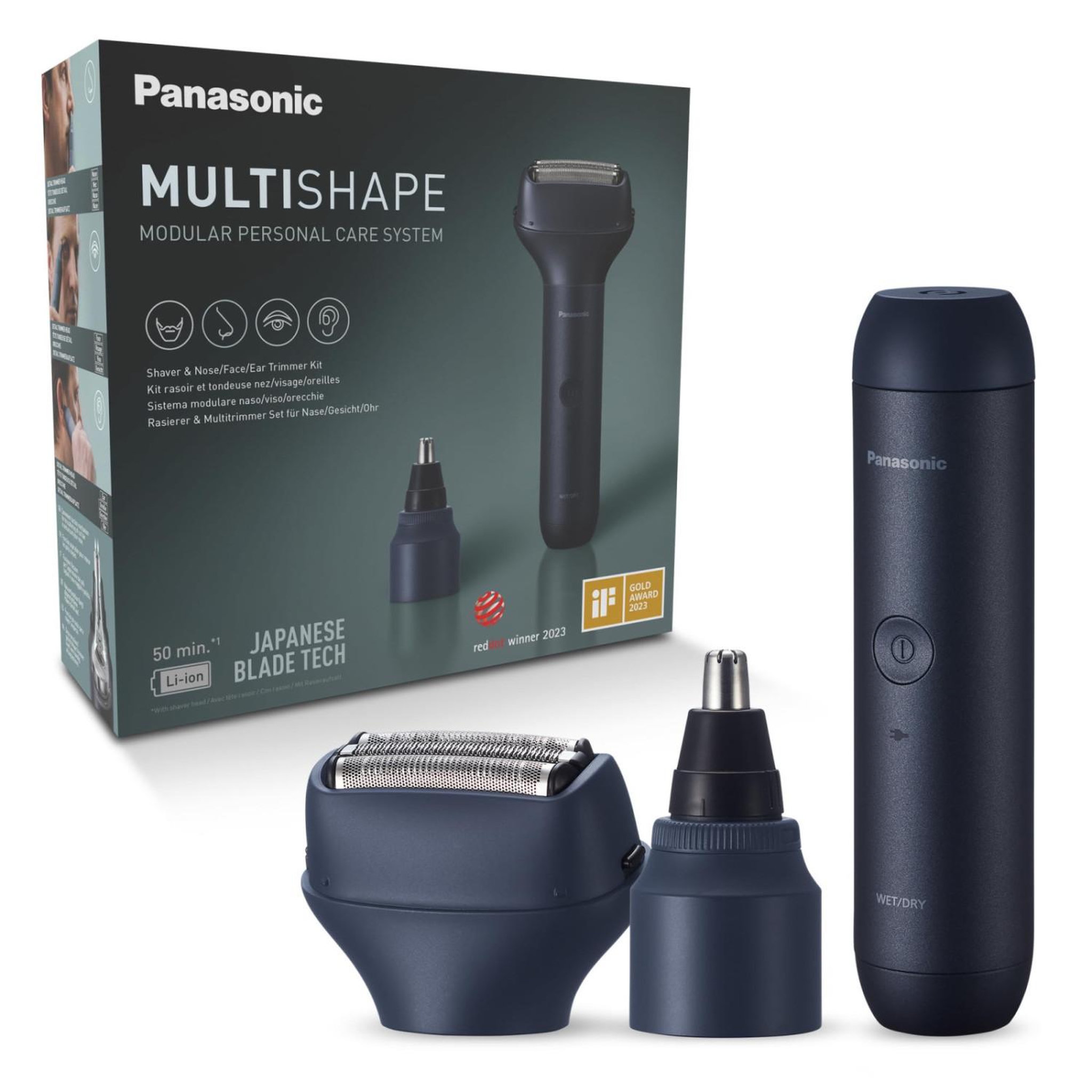 PANASONIC Panasonic xshape junior multishape système modulaire er-cbl1, er-cnt1 & er-csf1 set, rasoir à 3 lames, tête pour nez, oreilles et visage, batterie rechargeable ions de lithium