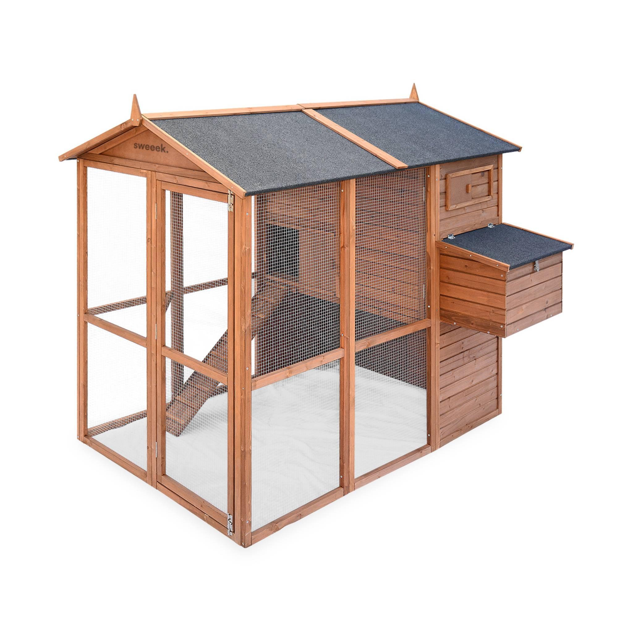 Voir la diapositive 1 : SWEEEK Poulailler en bois COTENTINE. 6 à 8 poules. cage à poule avec enclos