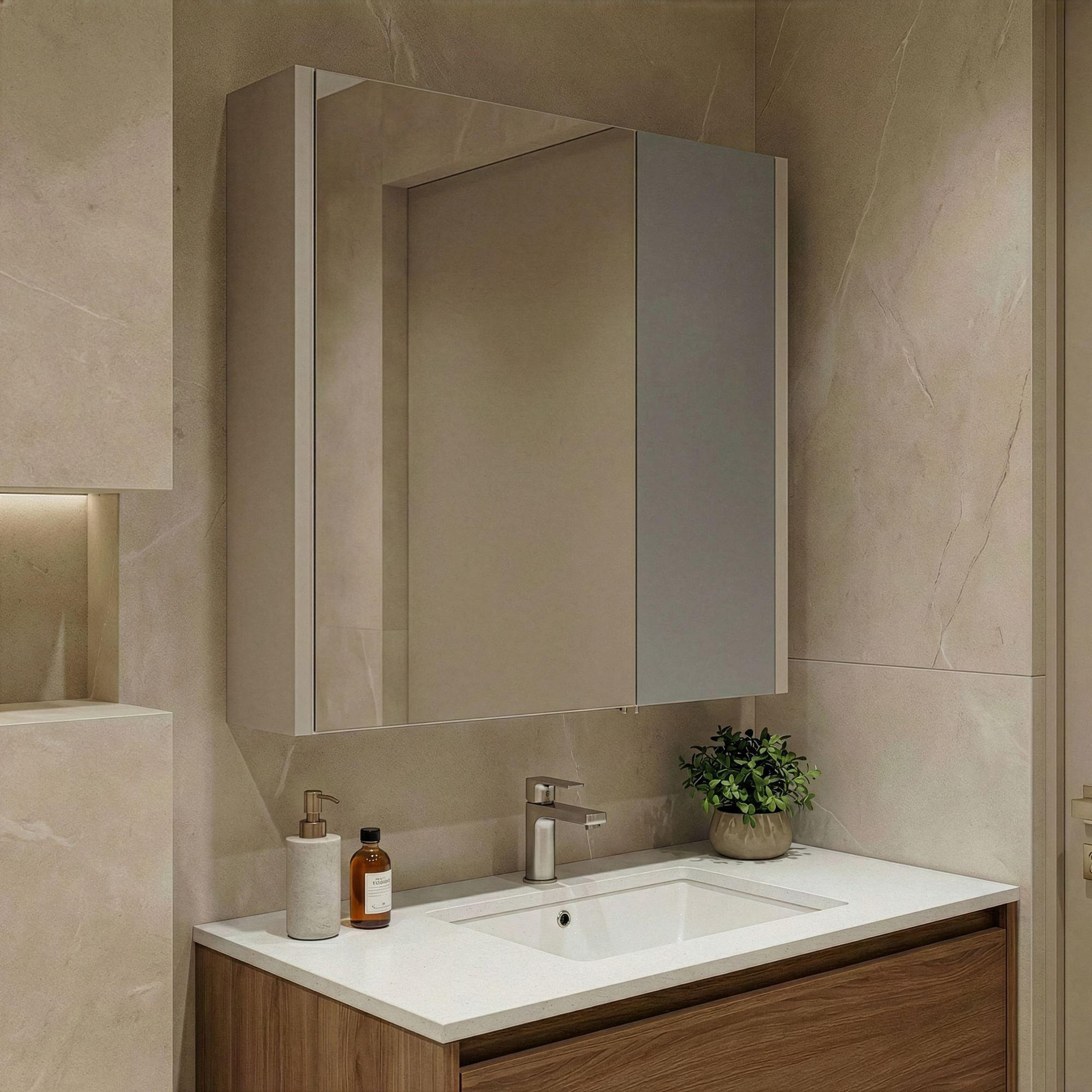 Voir la diapositive 2 : Habitat et Jardin Meuble Salle de Bain avec Miroir  Desna 60  - 60 x 16 x 66 cm - Sand