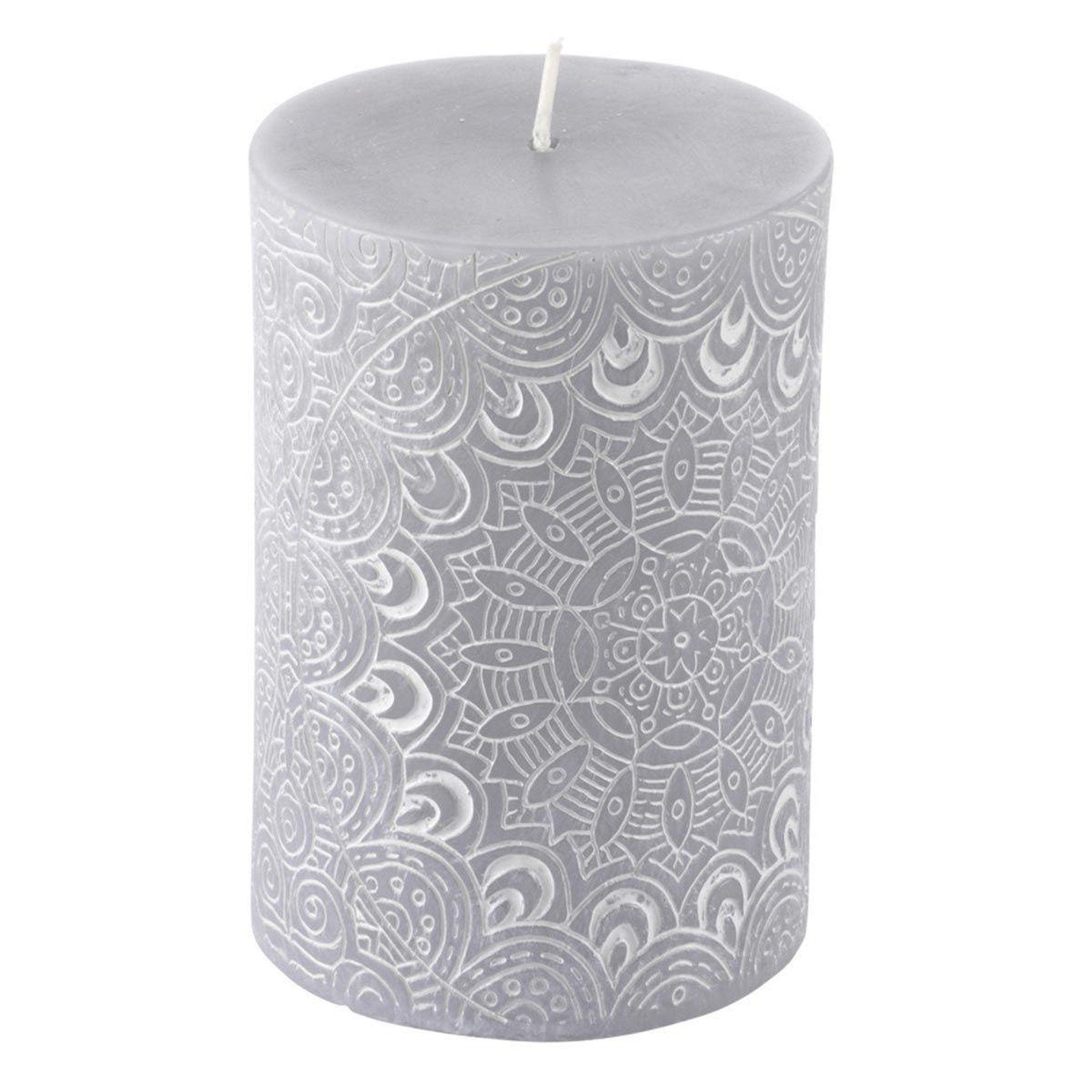 HOMEA Bougie pilier mandala  graphic ethnic  10cm gris clair