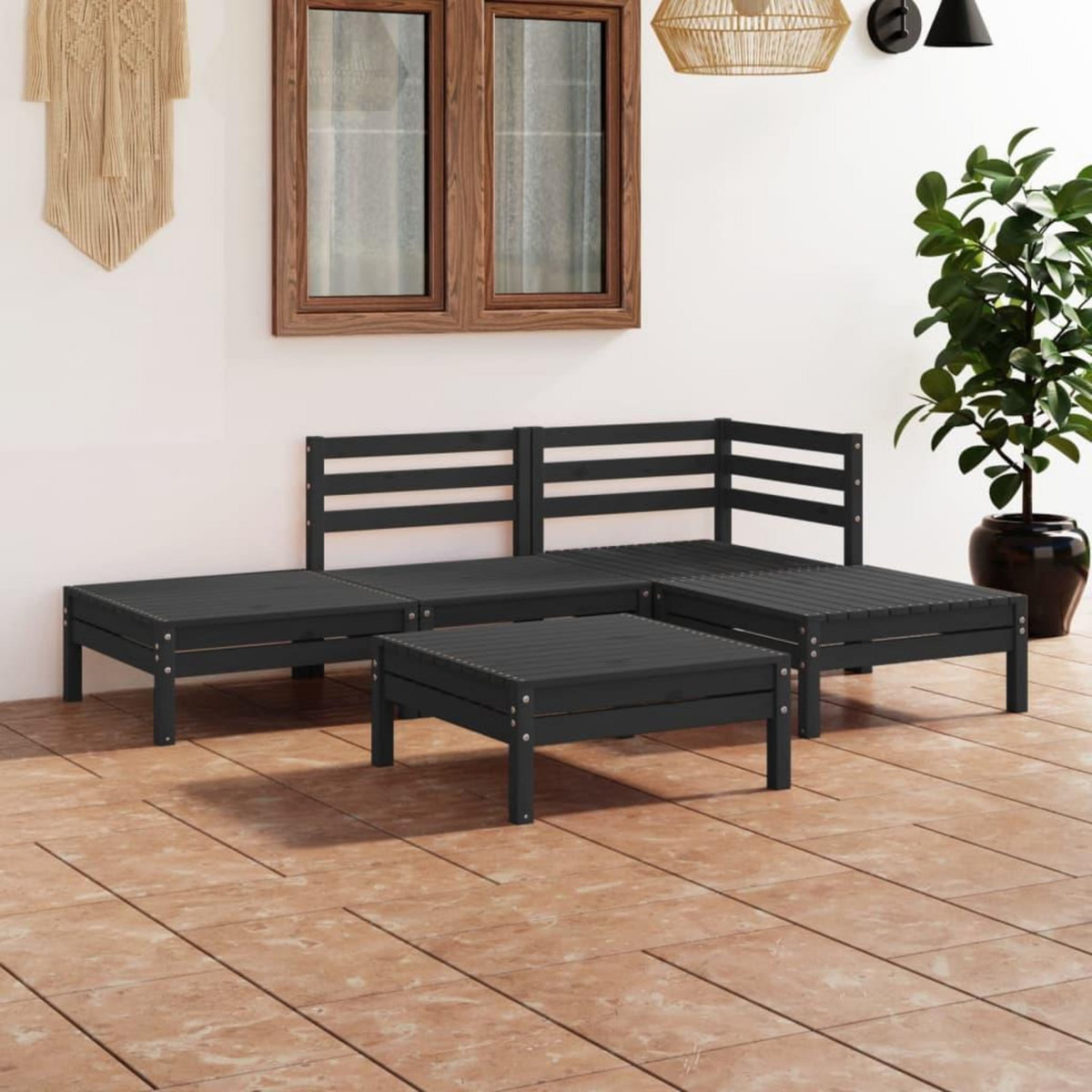 VIDAXL Salon de jardin 5 pcs Bois de pin massif Noir