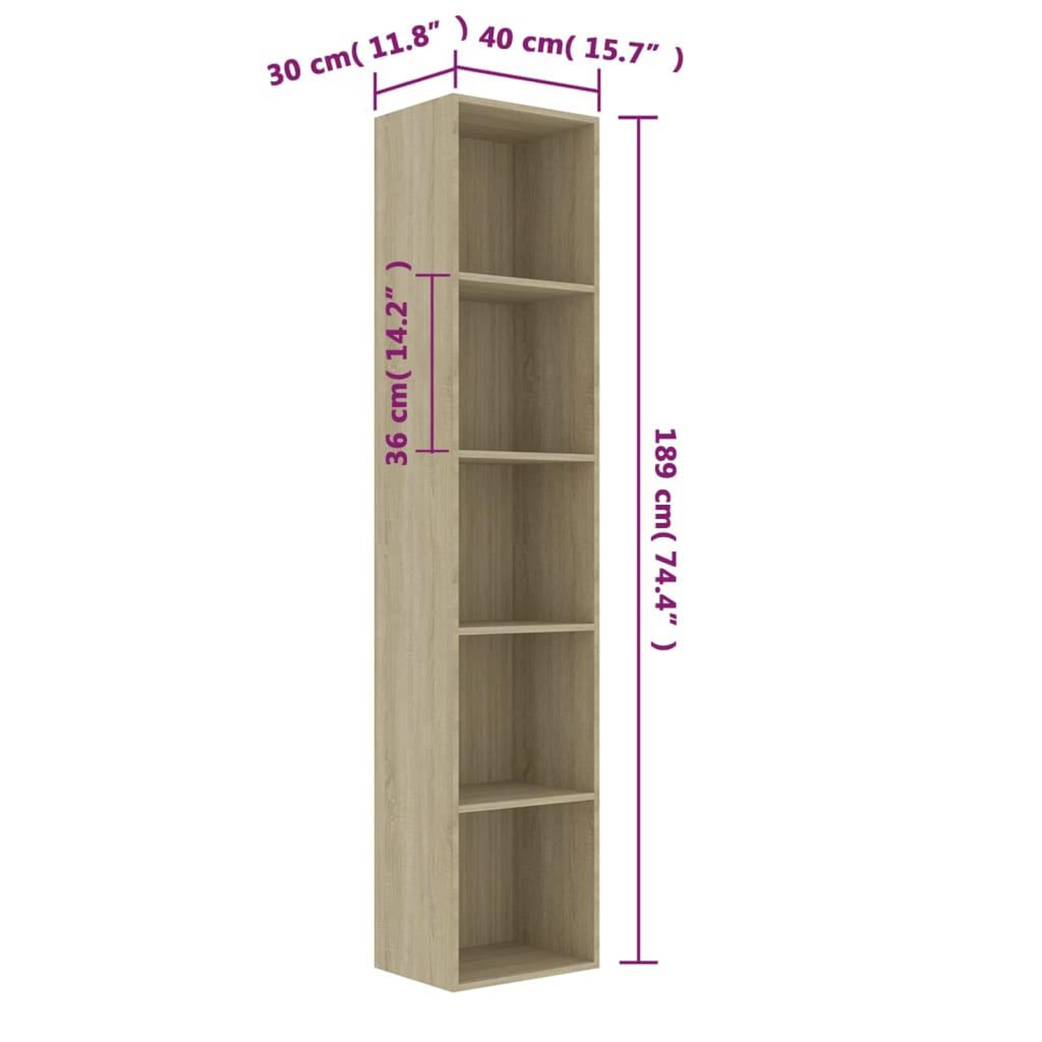Voir la diapositive 6 : VIDAXL Bibliotheque Chene sonoma 40x30x189 cm Bois d'ingenierie