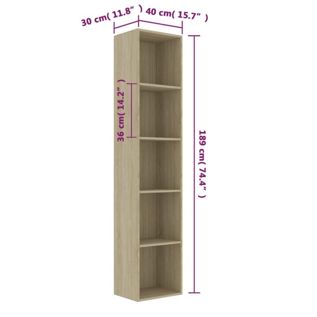 VIDAXL Bibliotheque Chene sonoma 40x30x189 cm Bois d'ingenierie