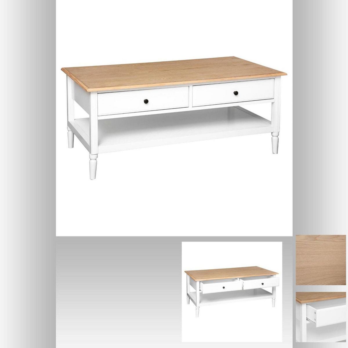 ATMOSPHERA Table basse Solen 4 tiroirs - Pin et Blanc