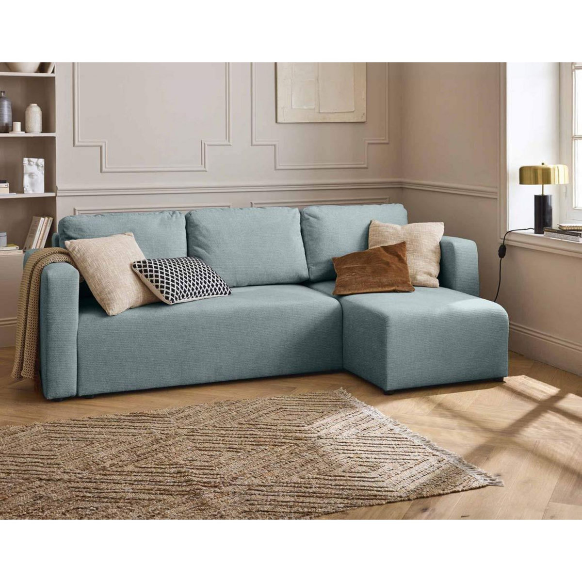 BEST MOBILIER Canopy - canapé d'angle réversible - 4 places - convertible avec coffre - en tissu texturé