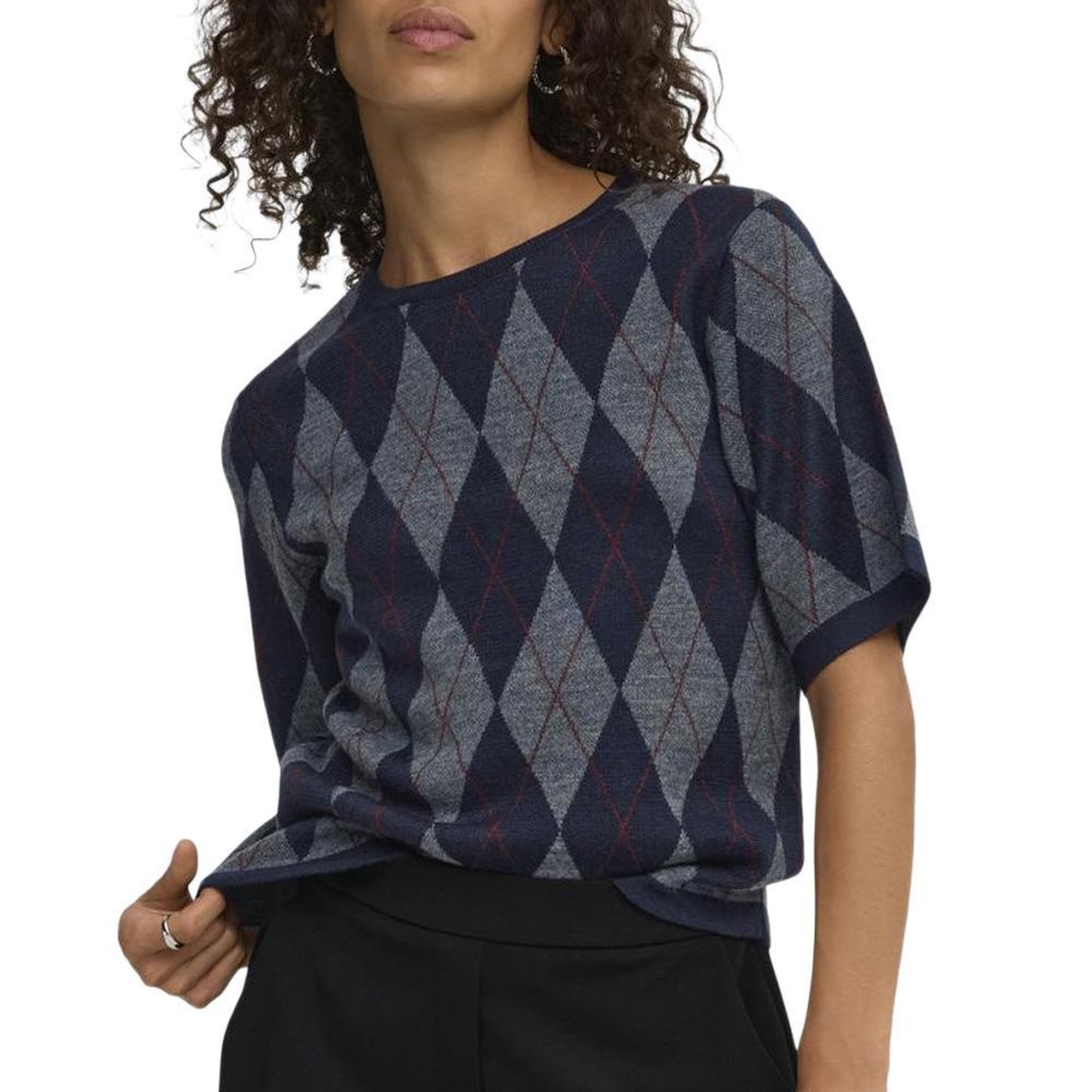 Voir la diapositive 1 : JACQUELINE DE YONG Pull marine/gris femme jdy maggy argyle