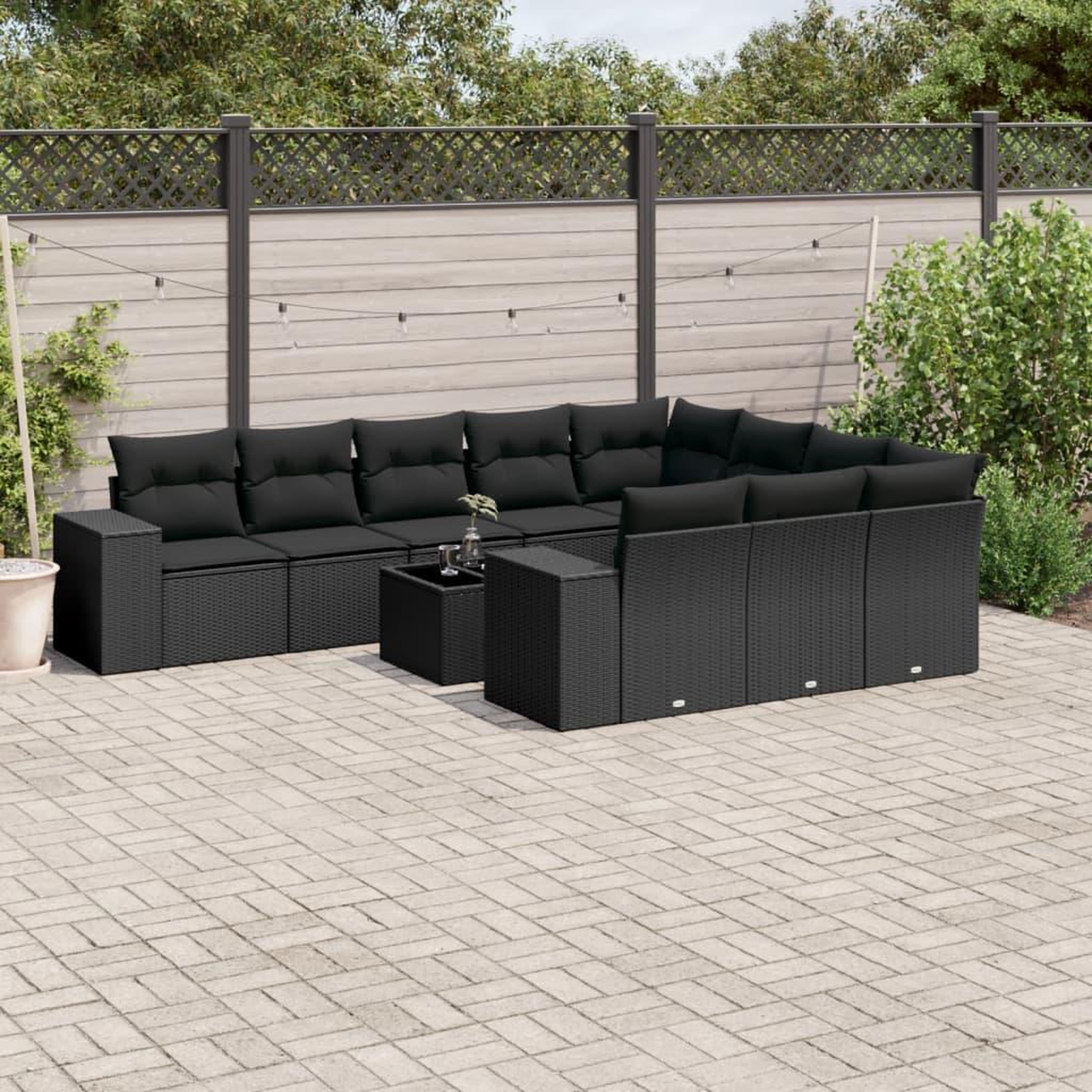 VIDAXL Salon de jardin 11 pcs avec coussins noir resine tressee