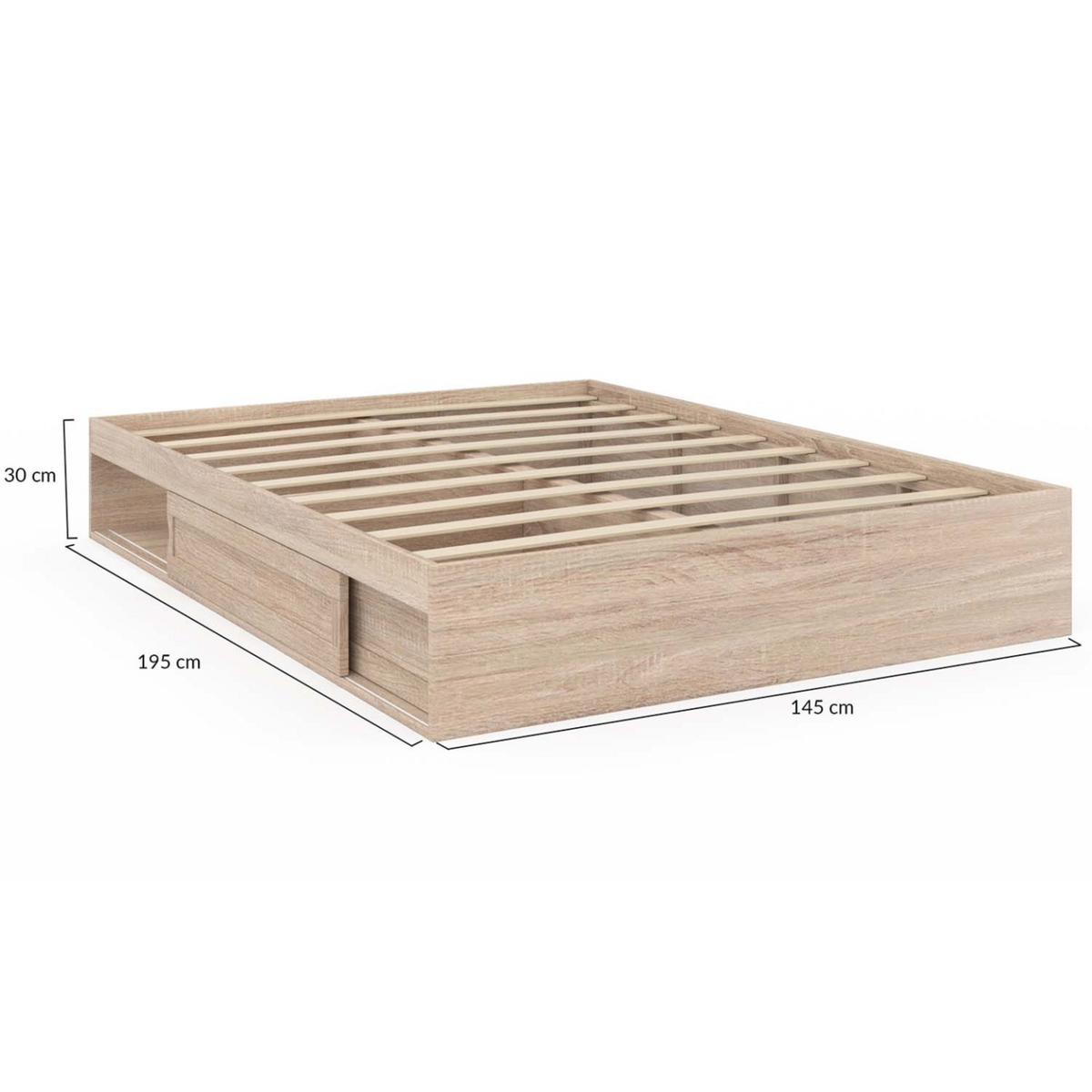 ID MARKET Cadre de lit double SALEM avec rangements et sommier 140 x 190 cm façon hêtre