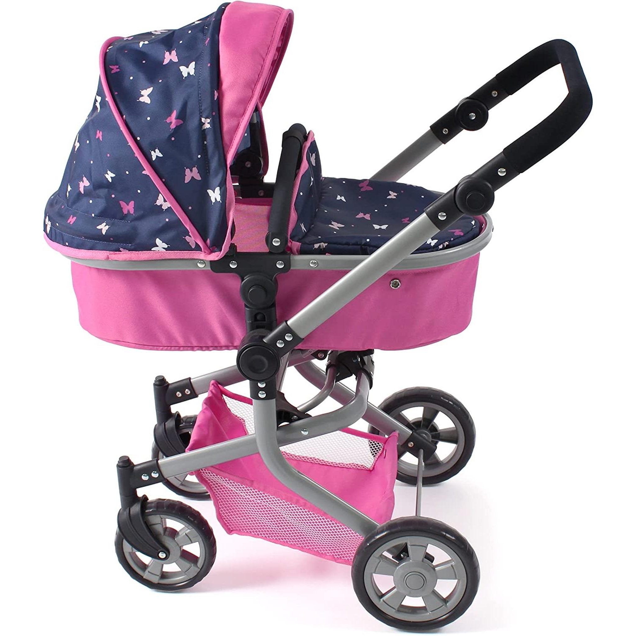 Voir la diapositive 2 : BAYER CHIC 2000 Poussette de poupée combinée 2 en 1 MIKA bleu et rose Papillon
