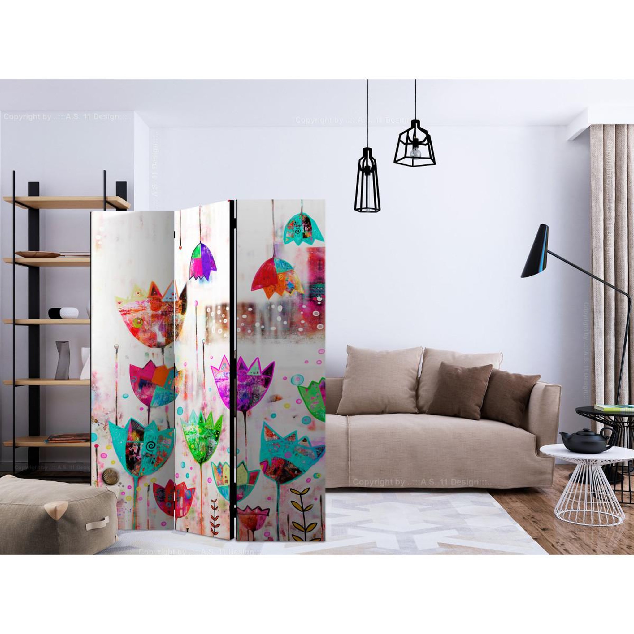 Voir la diapositive 2 : Paris Prix Paravent 3 volets  colorful tulips  135x172cm