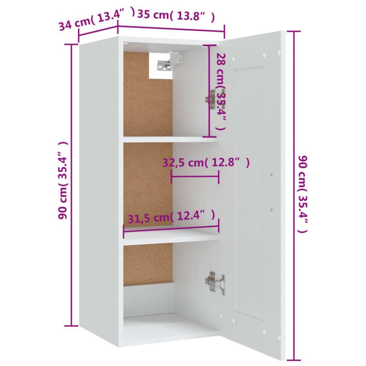 VIDAXL Armoire suspendue Blanc 35x34x90 cm Bois d'ingenierie
