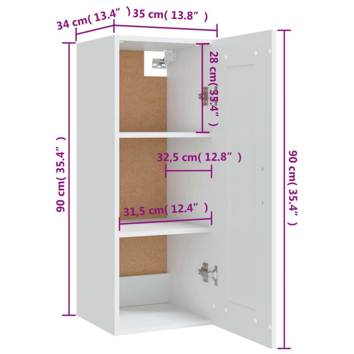 VIDAXL Armoire suspendue Blanc 35x34x90 cm Bois d'ingenierie