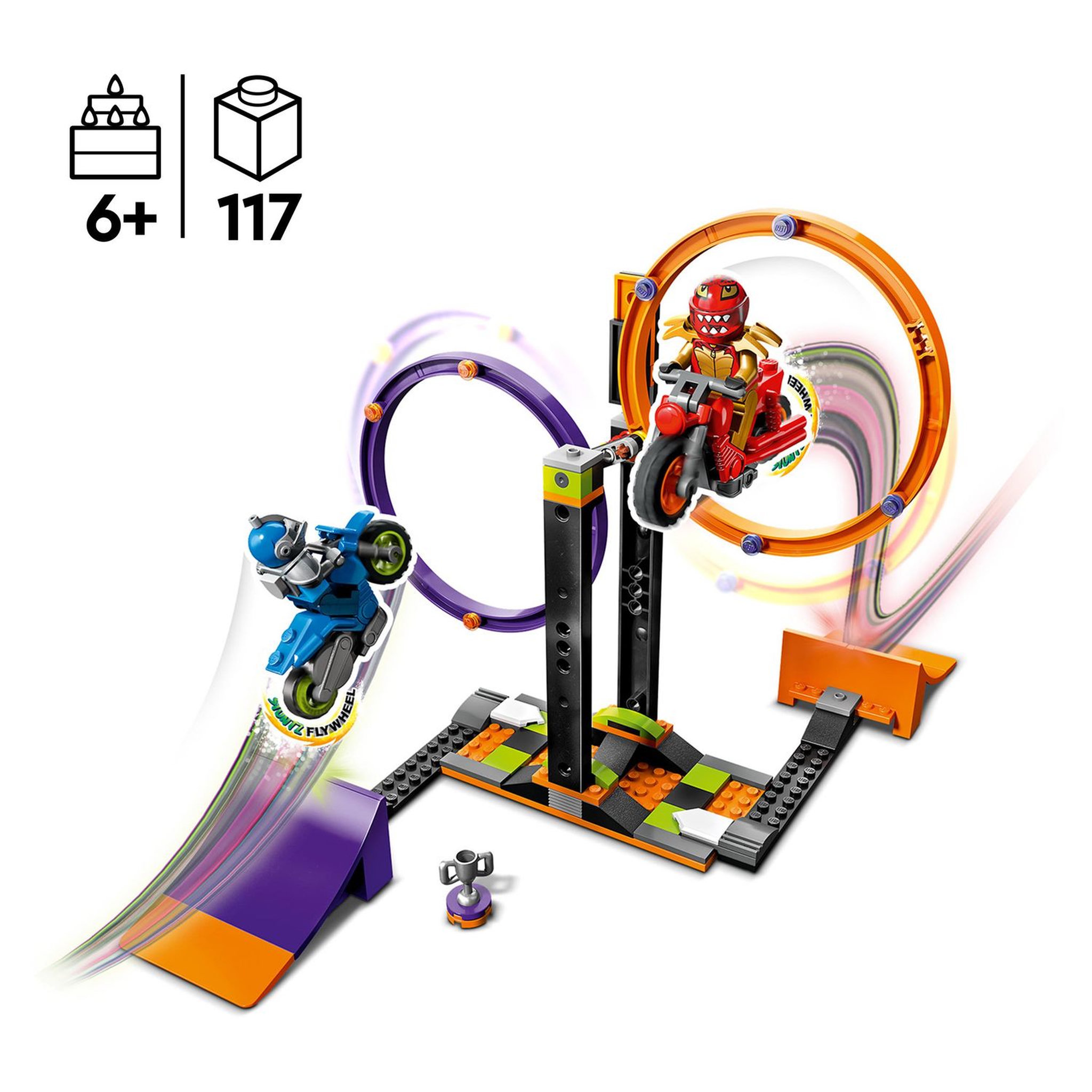 Voir la diapositive 4 : LEGO City 60360 - Le défi de cascade : les cercles rotatifs,  Épreuves pour 1 ou 2 Joueurs avec Moto